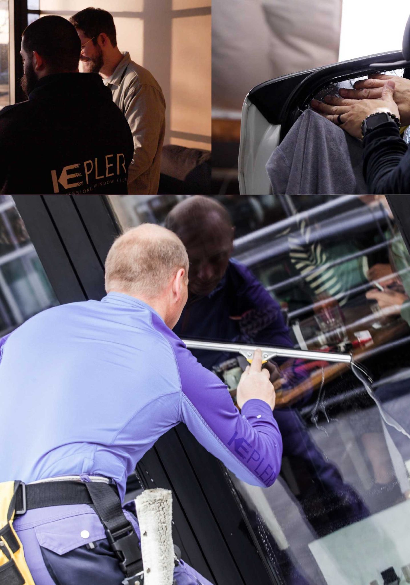 Kepler Skilled Applying Anti-Graffiti Window Film to a Orange Shop Front