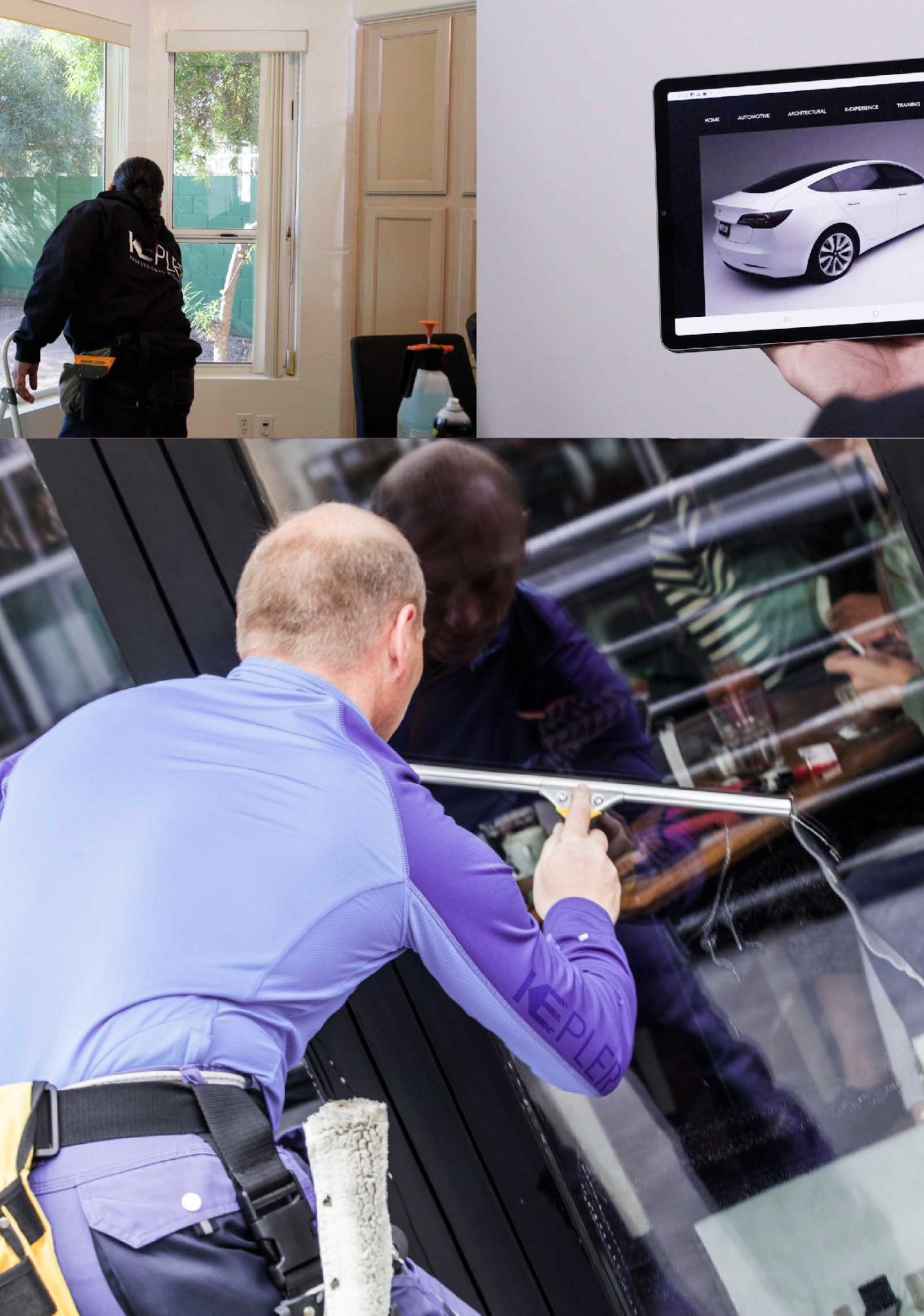 Kepler Skilled Applying Anti-Graffiti Window Film to a Port Hueneme Shop Front