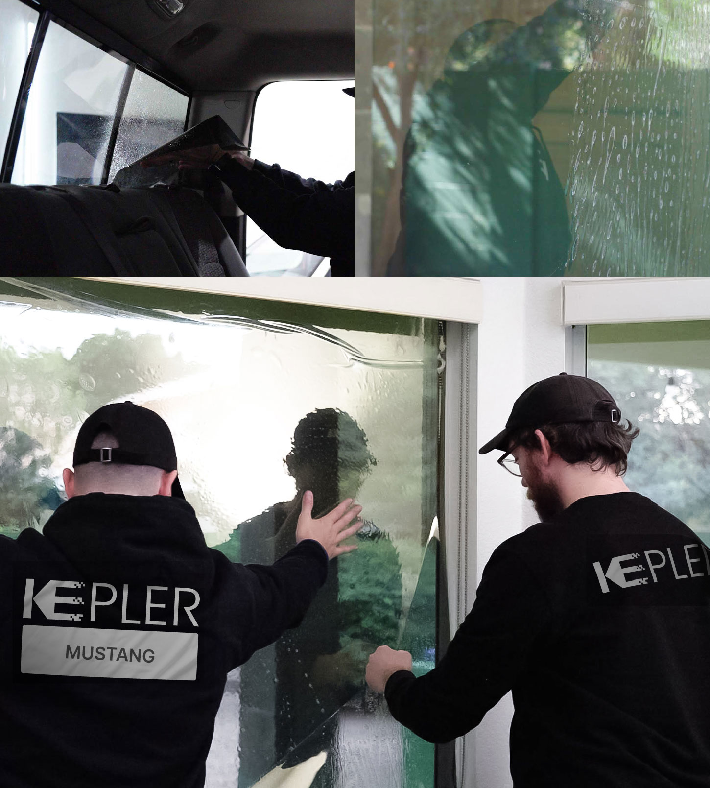 Expert Technician Applying Ceramic Window Tint to Home in Mustang