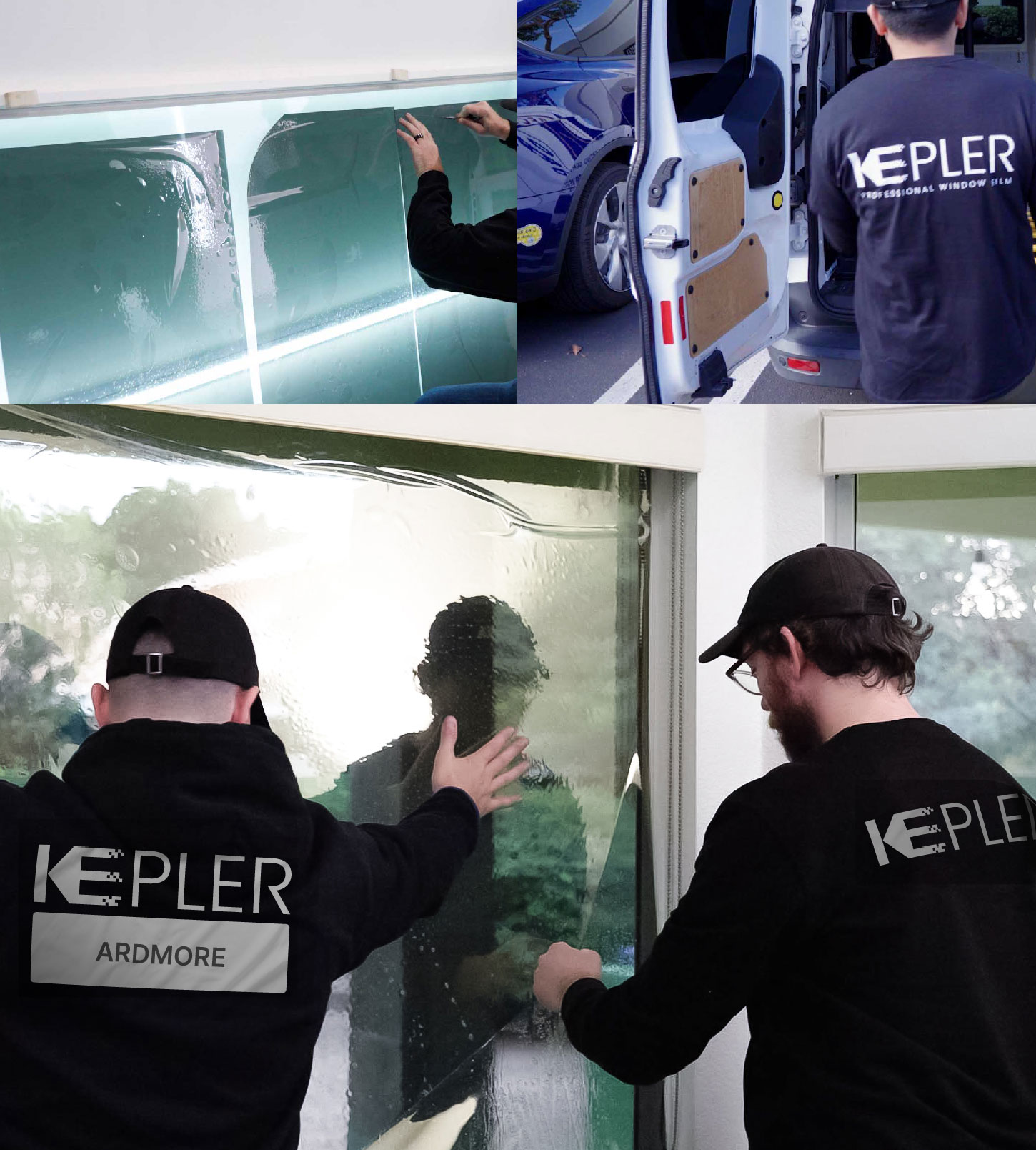 Kepler Technician Installing Ceramic Window Tint to Home in Ardmore