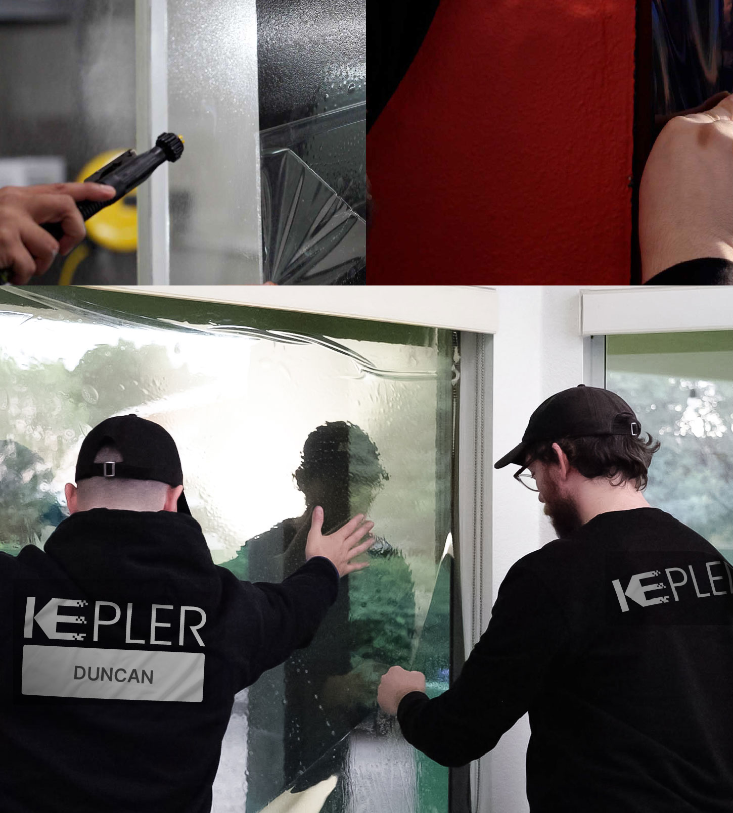 Expert Technician Applying High-tech Window Tint to Home in Duncan
