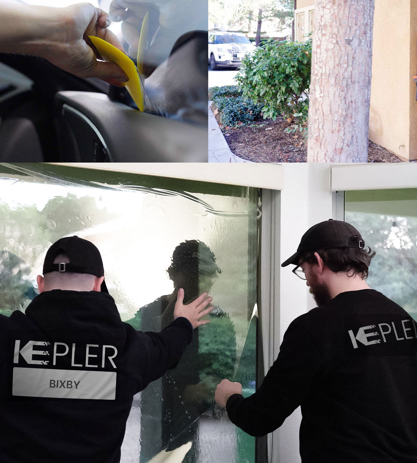 Expert Technician Applying High-tech Window Tint to Home in Bixby