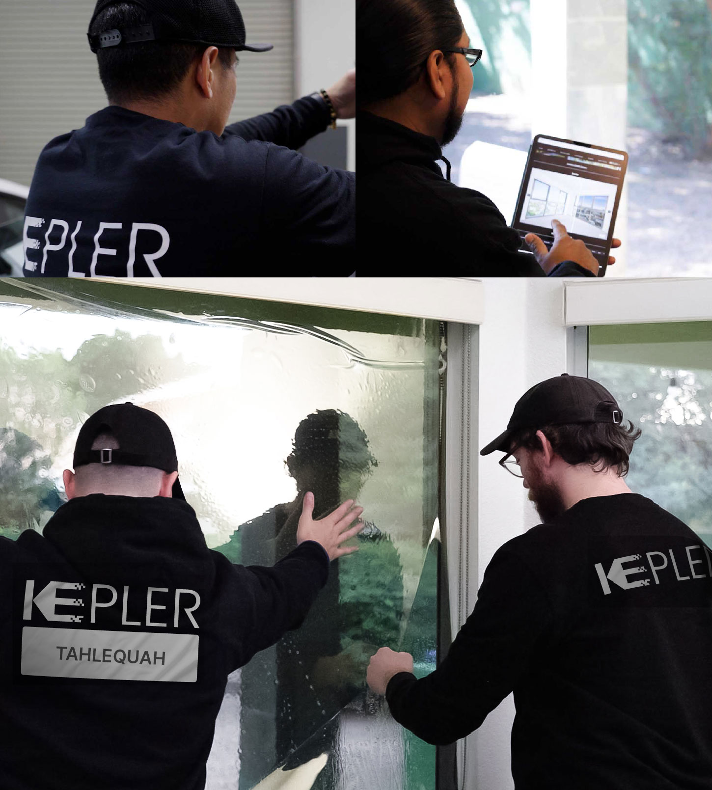 Kepler Technician Applying Ceramic Window Tint to Home in Tahlequah