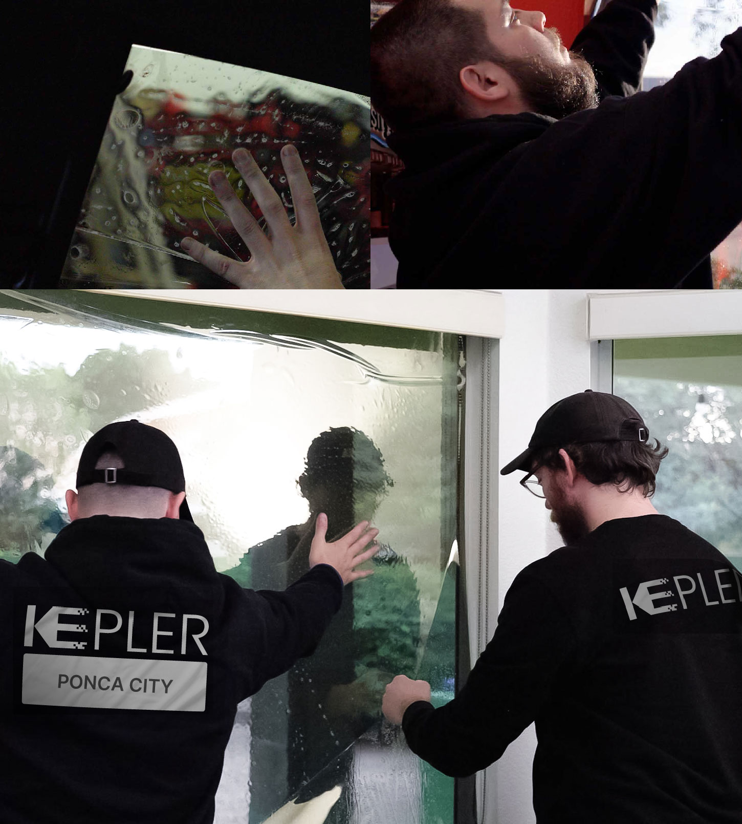 Expert Technician Fitting Advanced Window Tint to Home in Ponca City