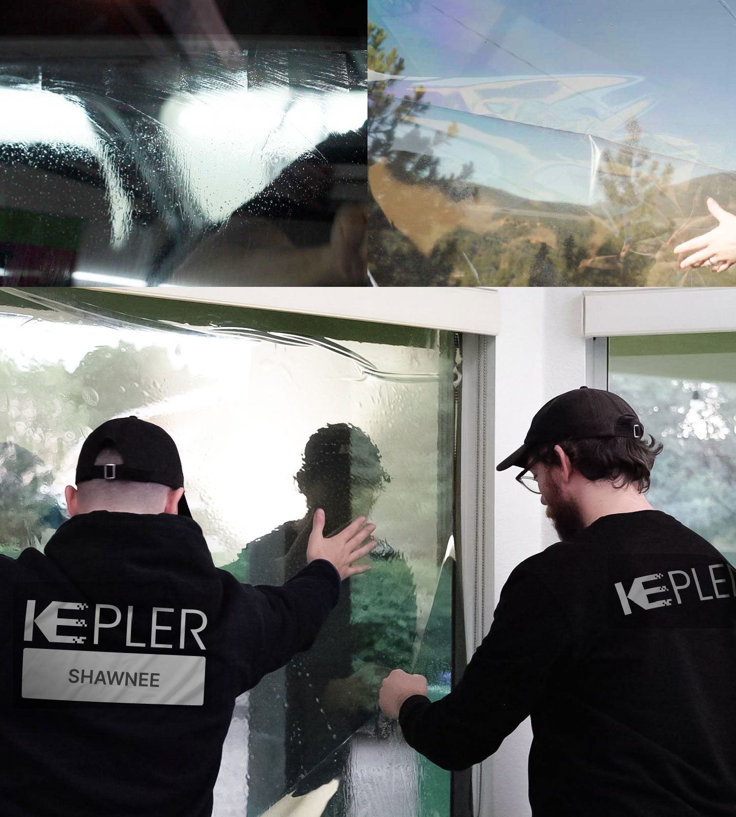 Expert Technician Fitting Ceramic Window Tint to Home in Shawnee