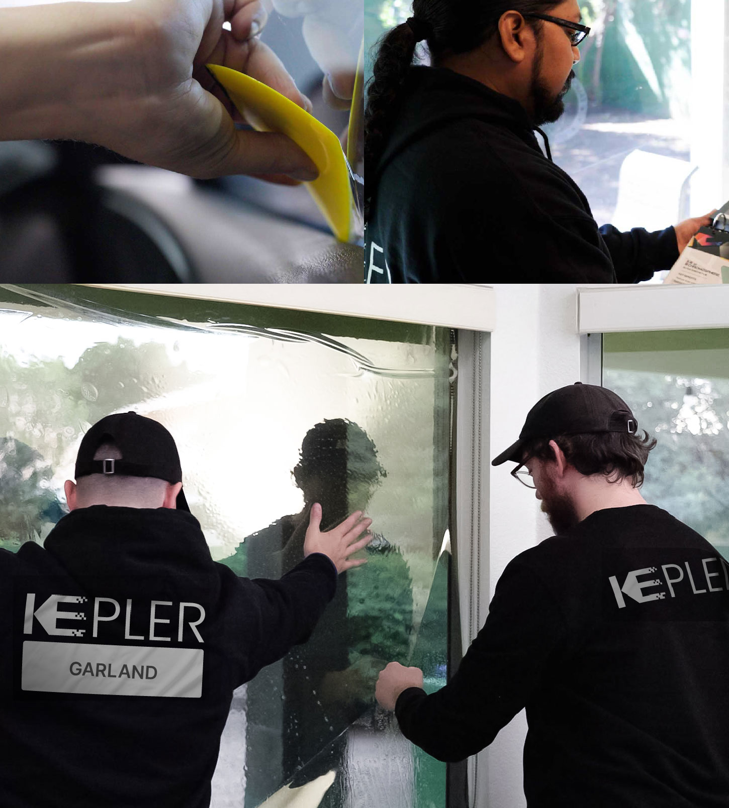 Expert Technician Installing Advanced Window Tint to Home in Garland