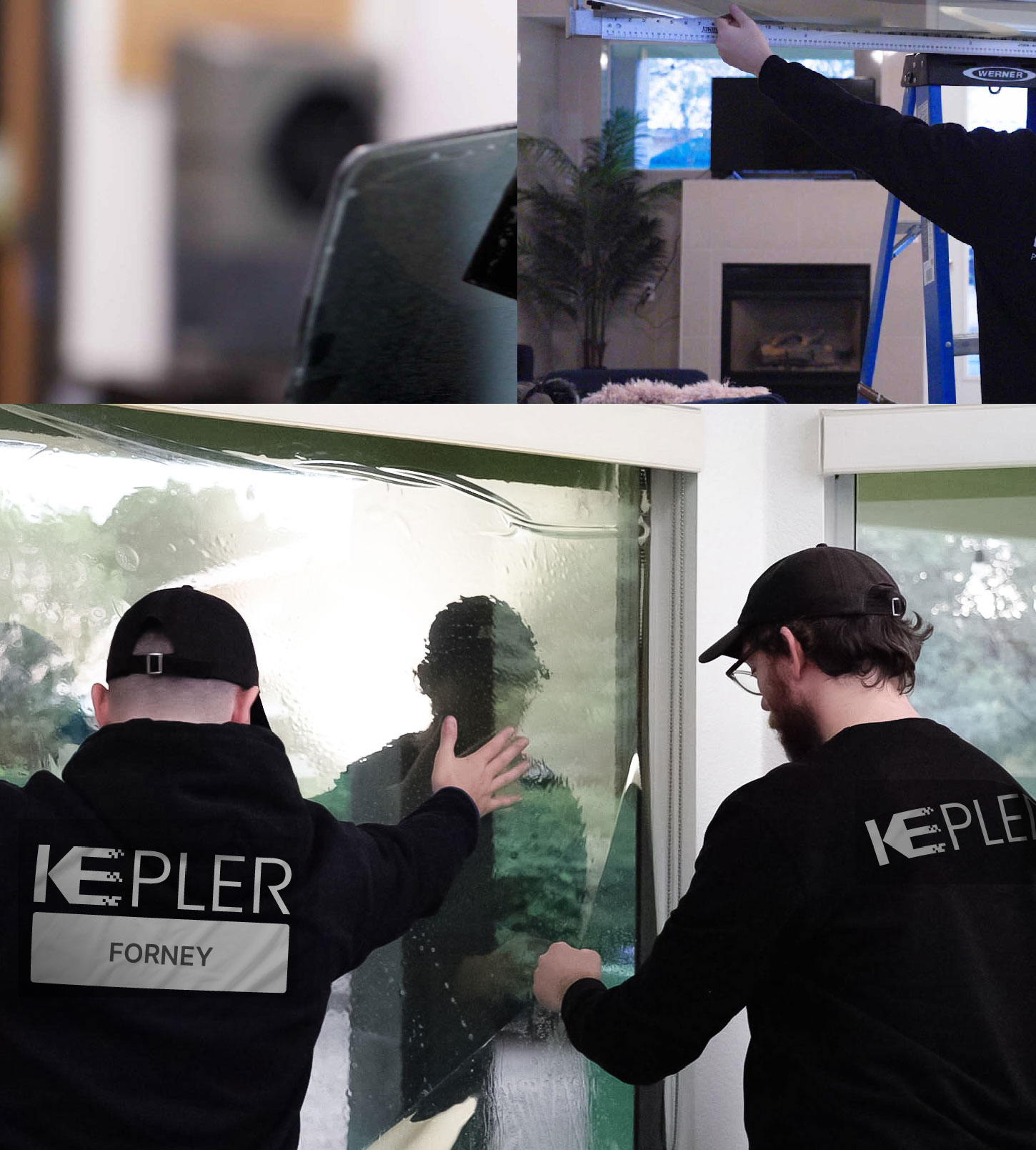 Kepler Technician Fitting Advanced Window Tint to Home in Forney