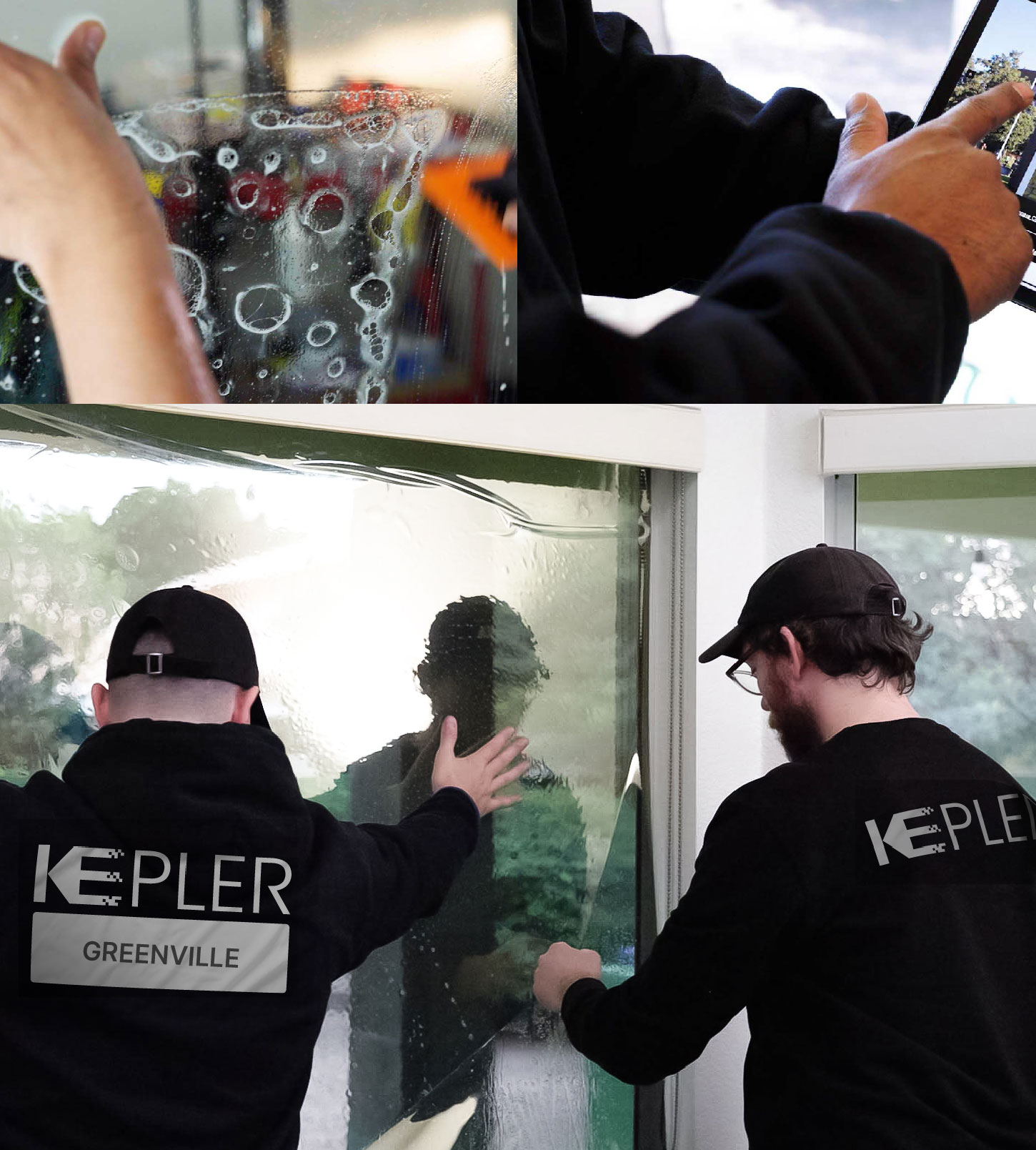 Expert Technician Installing High-tech Window Tint to Home in Greenville