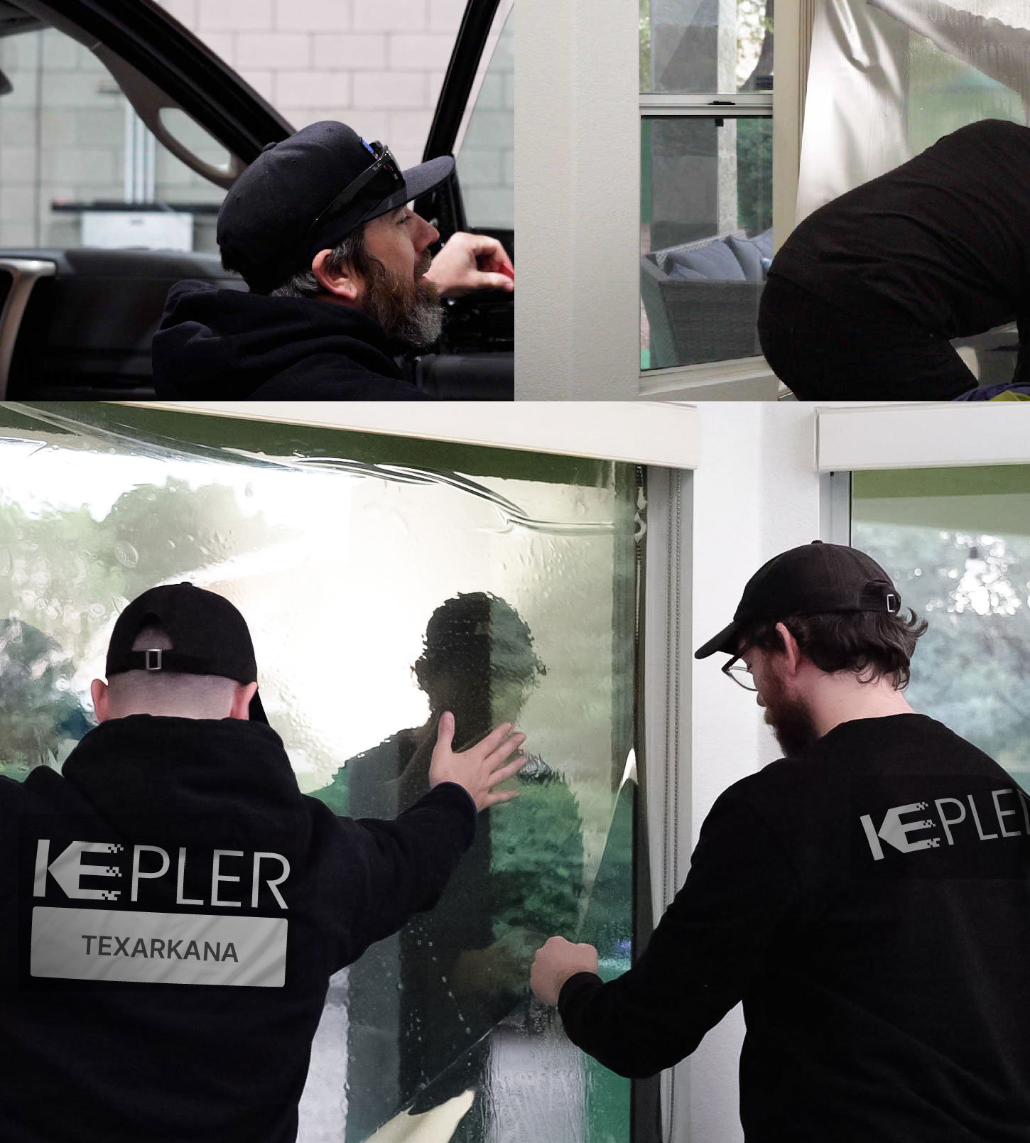 Expert Technician Fitting High-tech Window Tint to Home in Texarkana