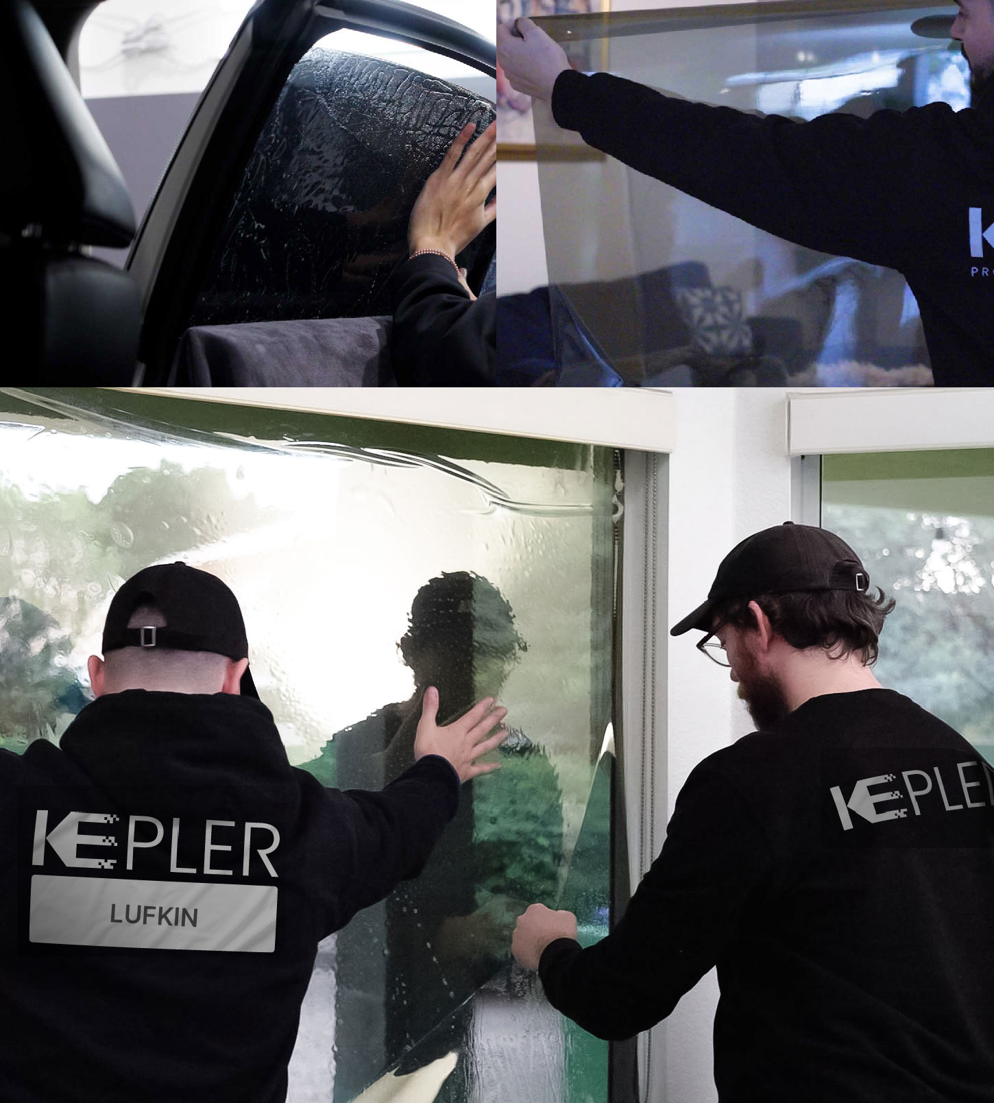 Expert Technician Fitting Advanced Window Tint to Home in Lufkin