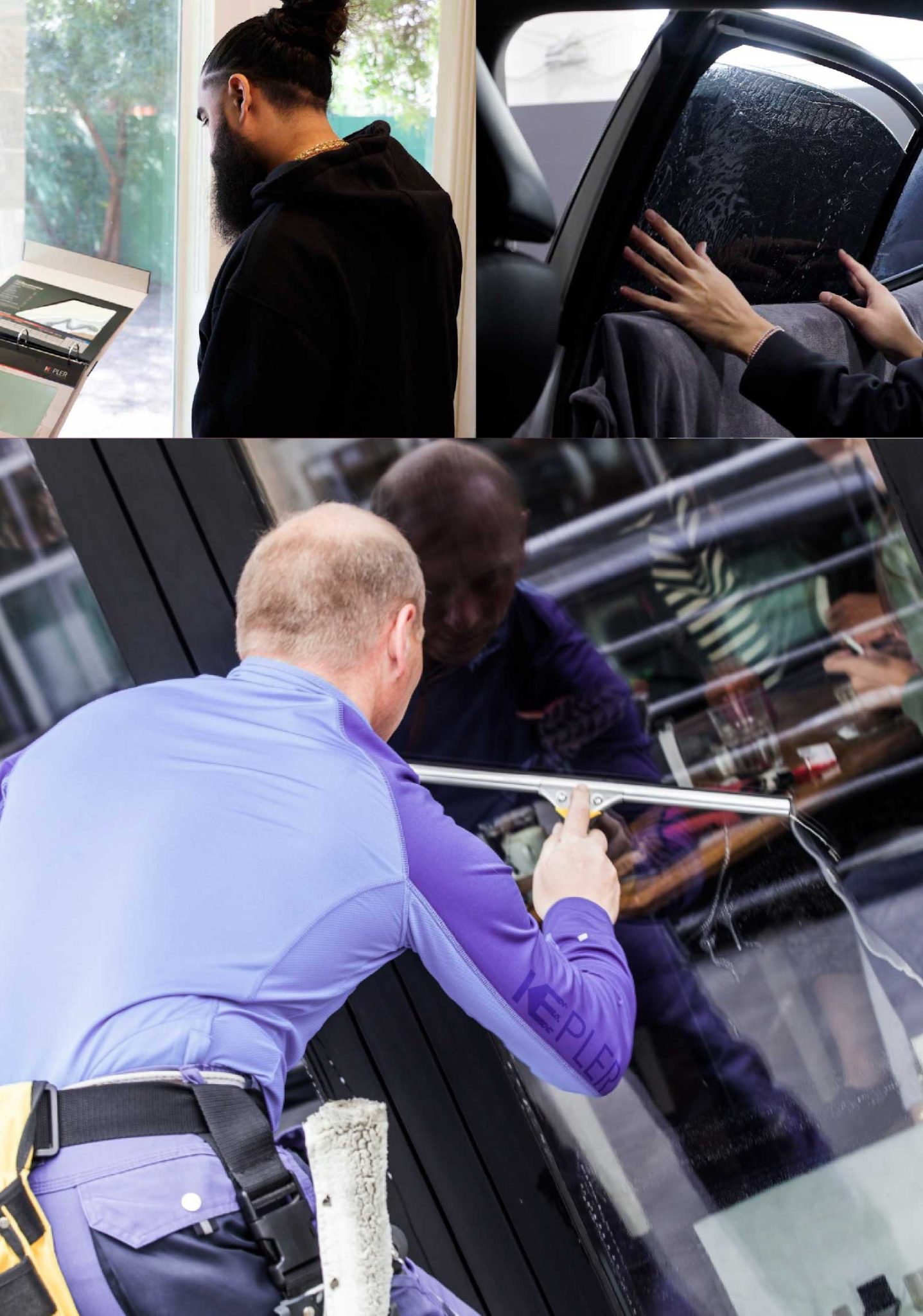 Kepler Skilled Applying Anti-Graffiti Window Film to a Hayward Shop Front