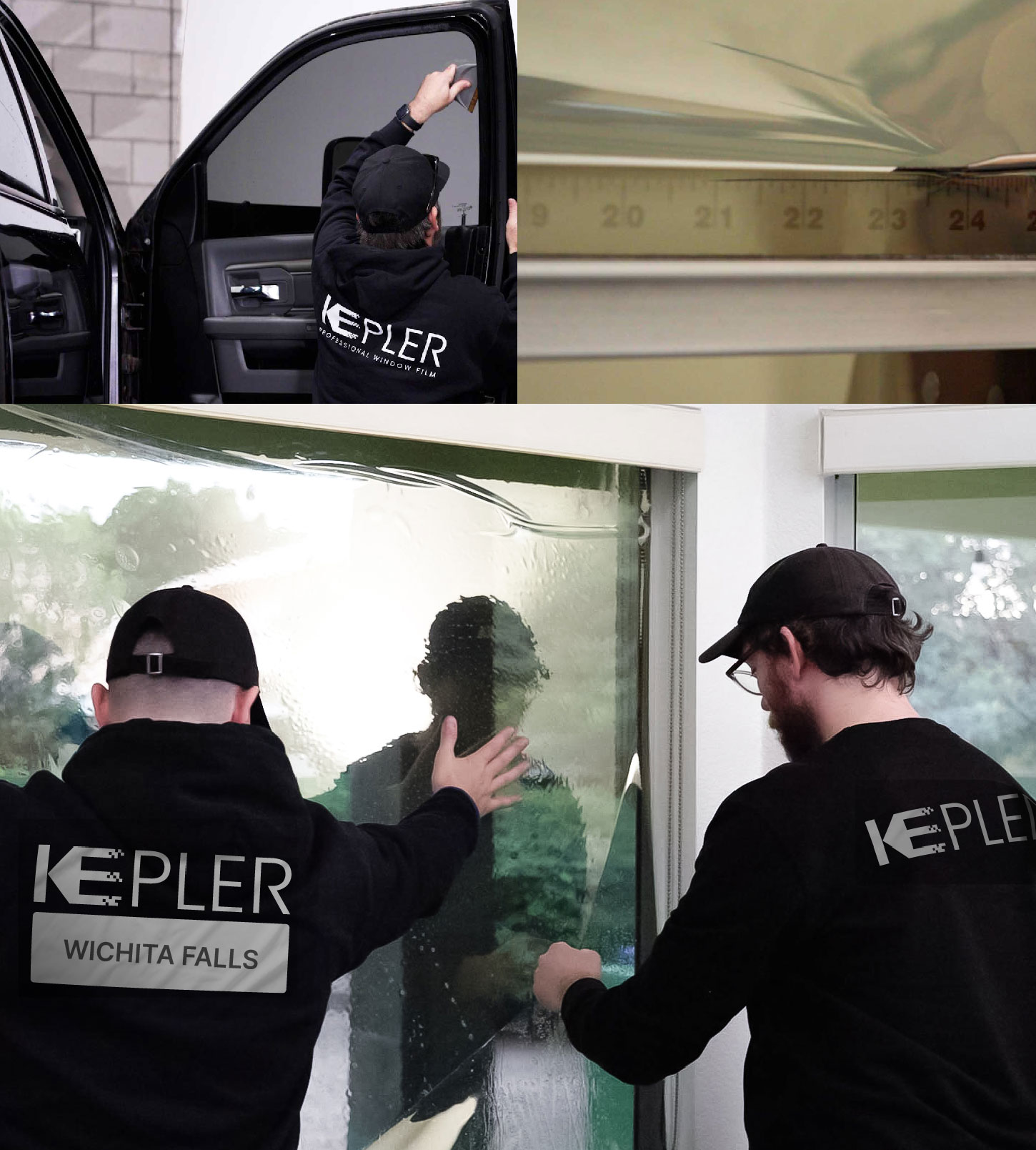 Expert Technician Fitting Advanced Window Tint to Home in Wichita Falls