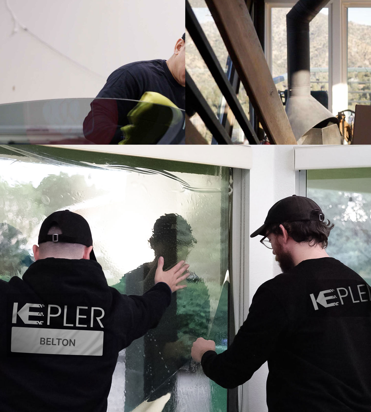 Kepler Technician Applying Ceramic Window Tint to Home in Belton