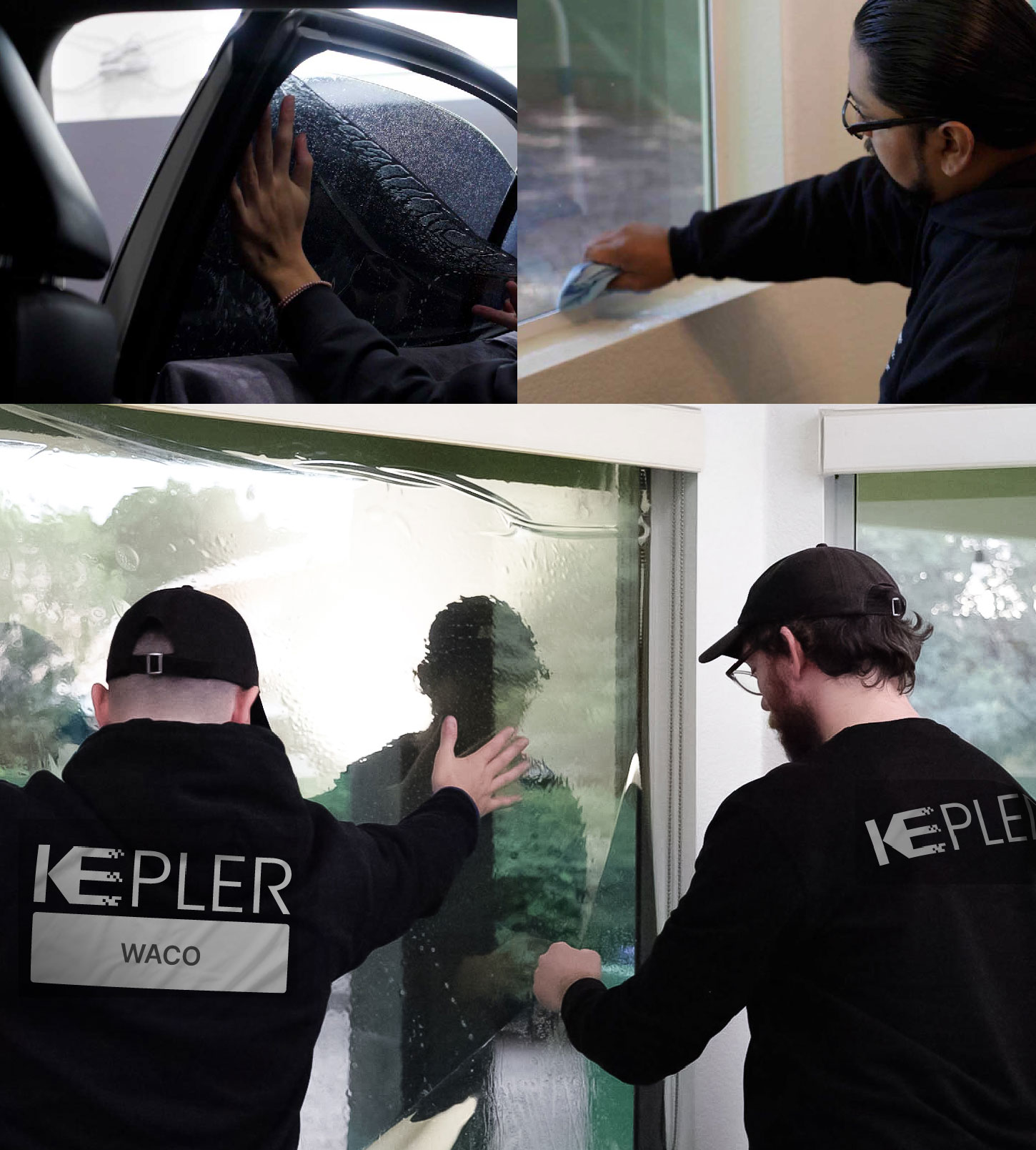 Kepler Technician Installing Ceramic Window Tint to Home in Waco