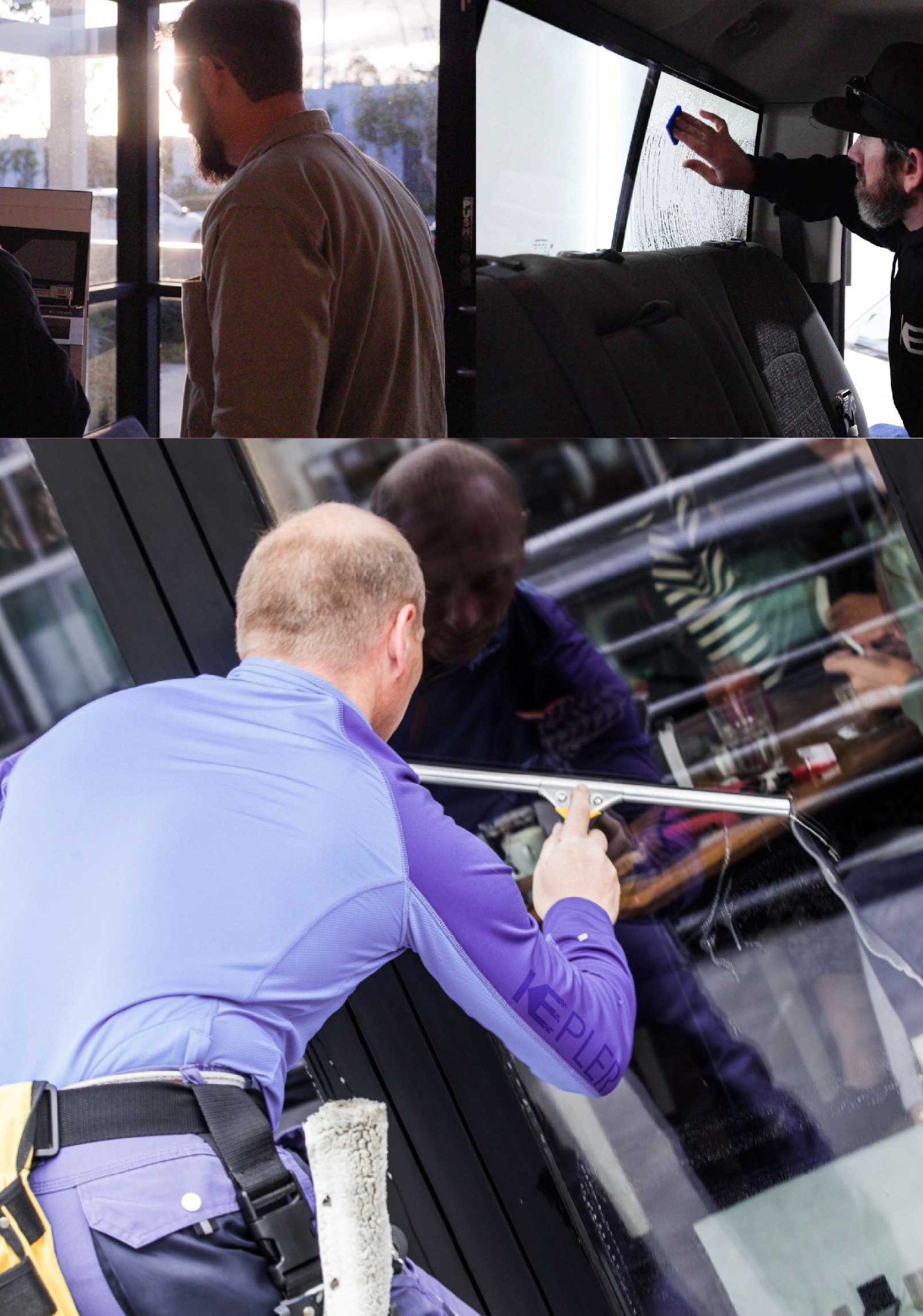 Kepler Skilled Applying Anti-Graffiti Window Film to a Suisun Shop Front