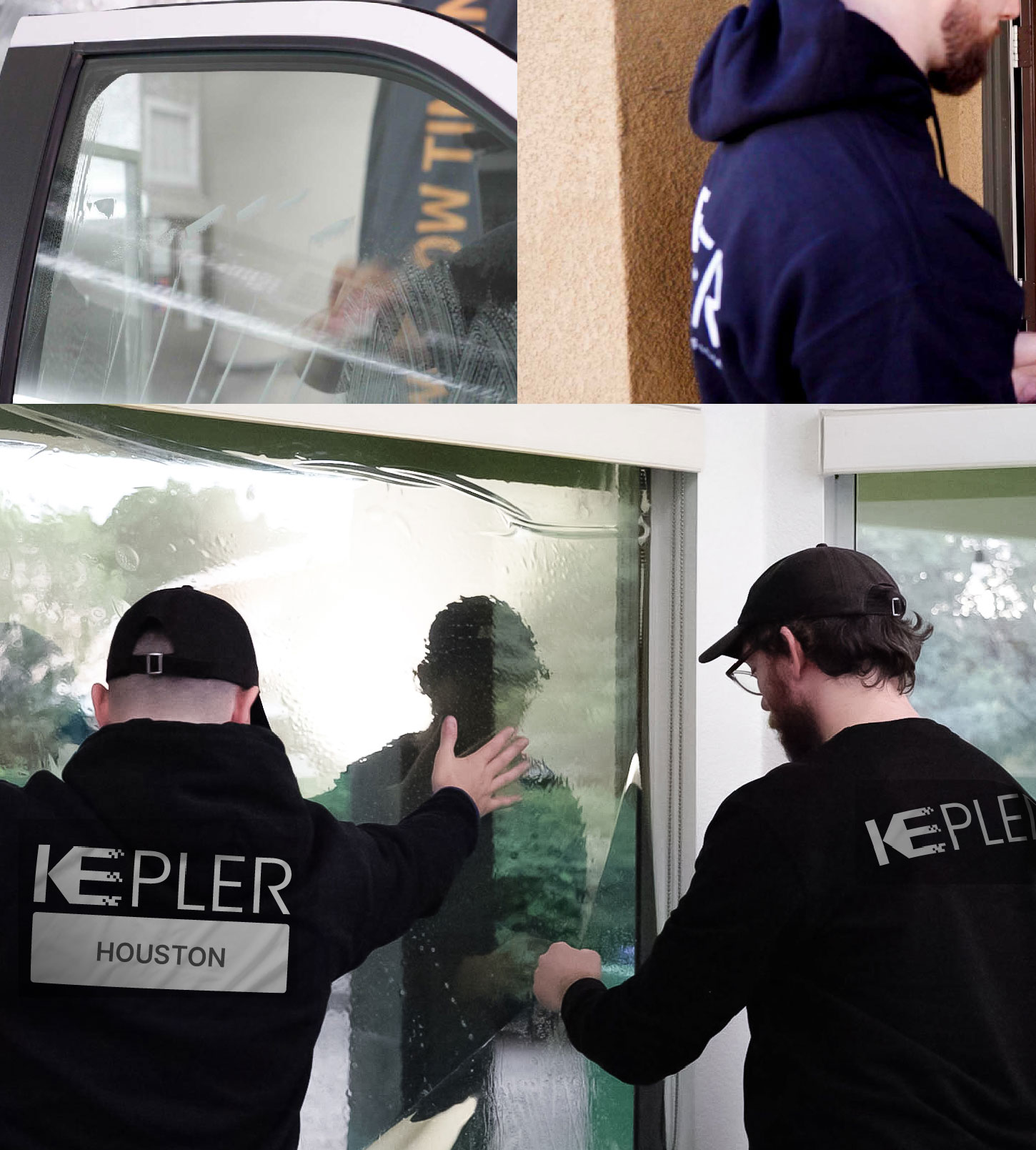 Kepler Technician Applying Ceramic Window Tint to Home in Houston