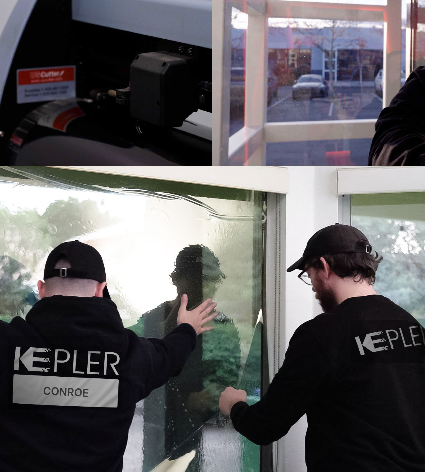 Expert Technician Applying Ceramic Window Tint to Home in Conroe