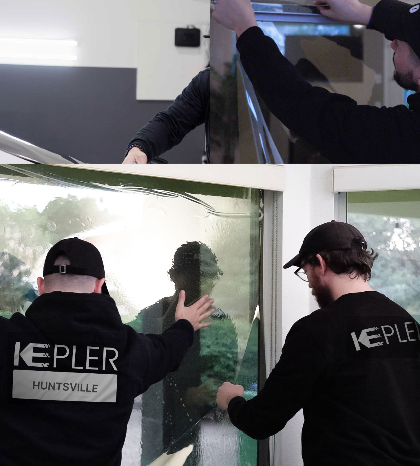 Expert Technician Applying Ceramic Window Tint to Home in Huntsville