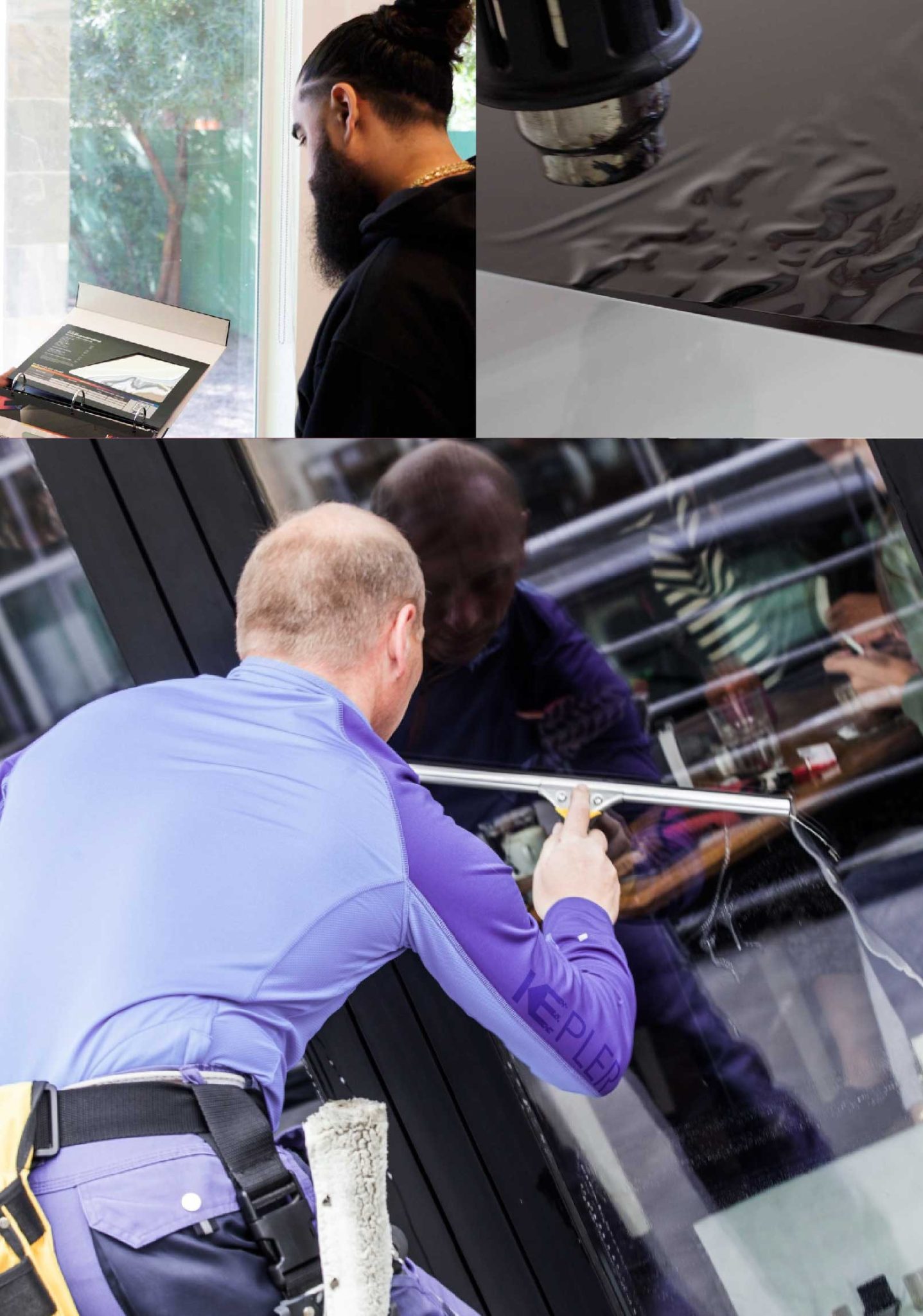 Kepler Skilled Applying Anti-Graffiti Window Film to a Berkeley Shop Front