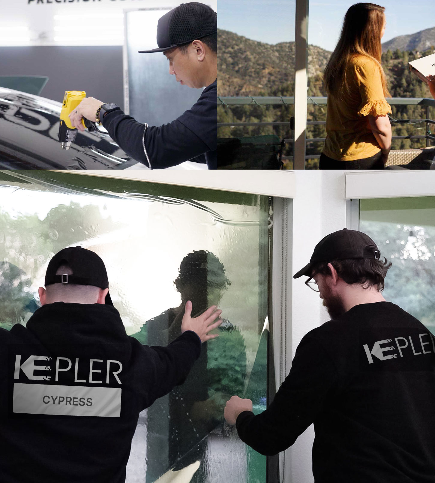 Expert Technician Applying High-tech Window Tint to Home in Cypress