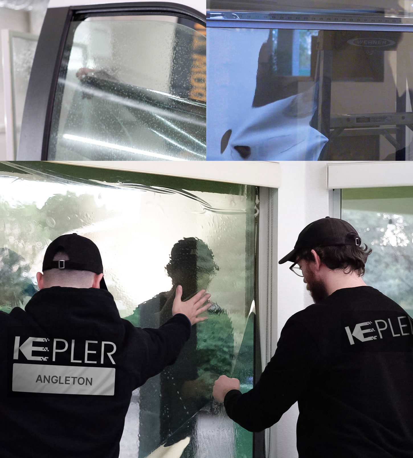 Expert Technician Applying High-tech Window Tint to Home in Angleton