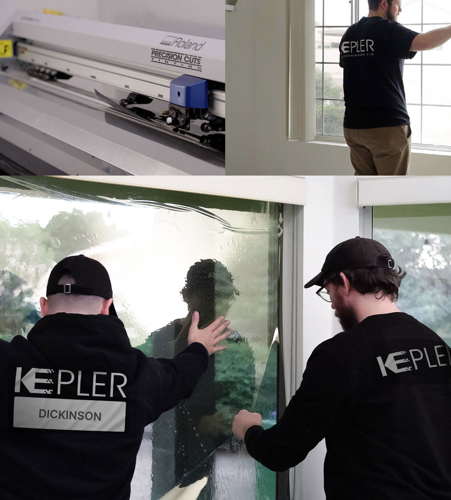 Kepler Technician Installing Advanced Window Tint to Home in Dickinson