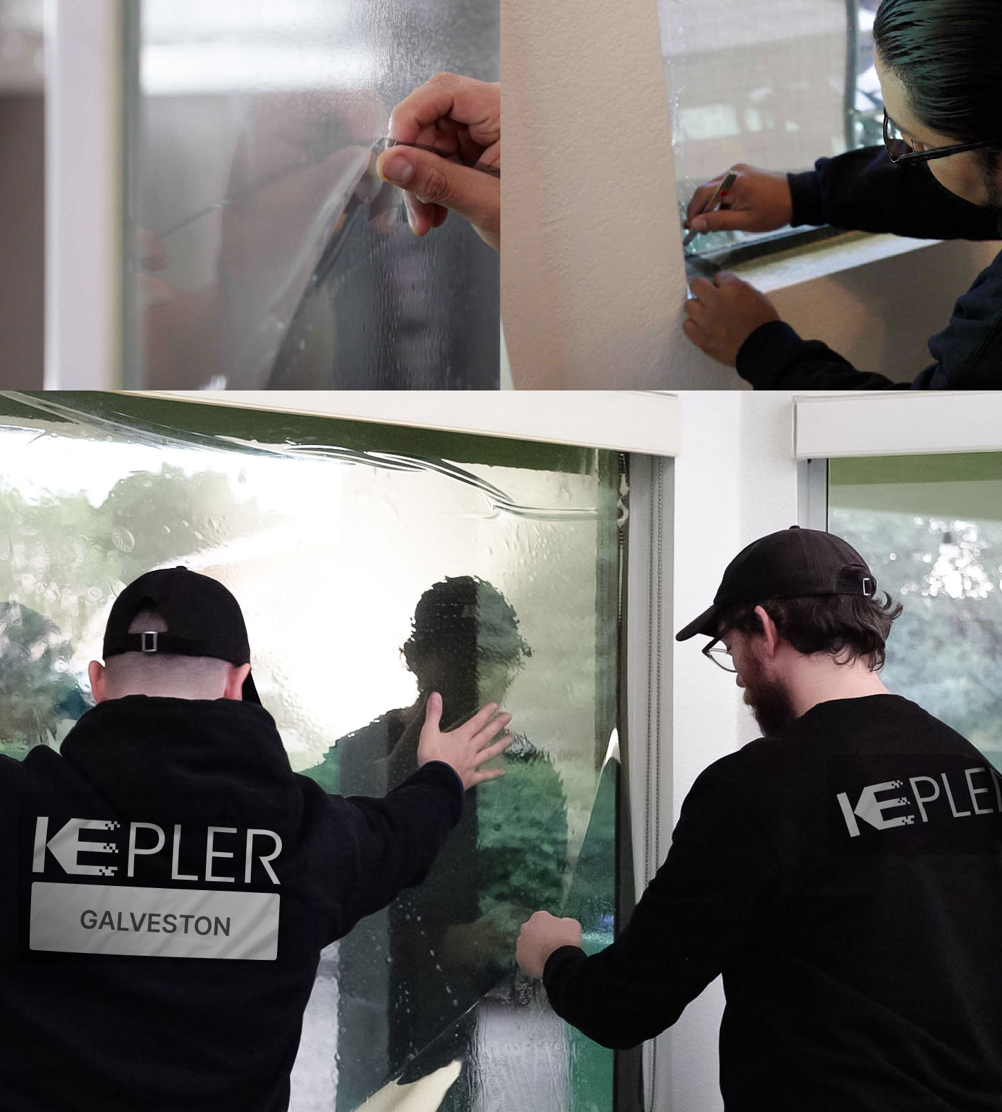 Kepler Technician Installing High-tech Window Tint to Home in Galveston