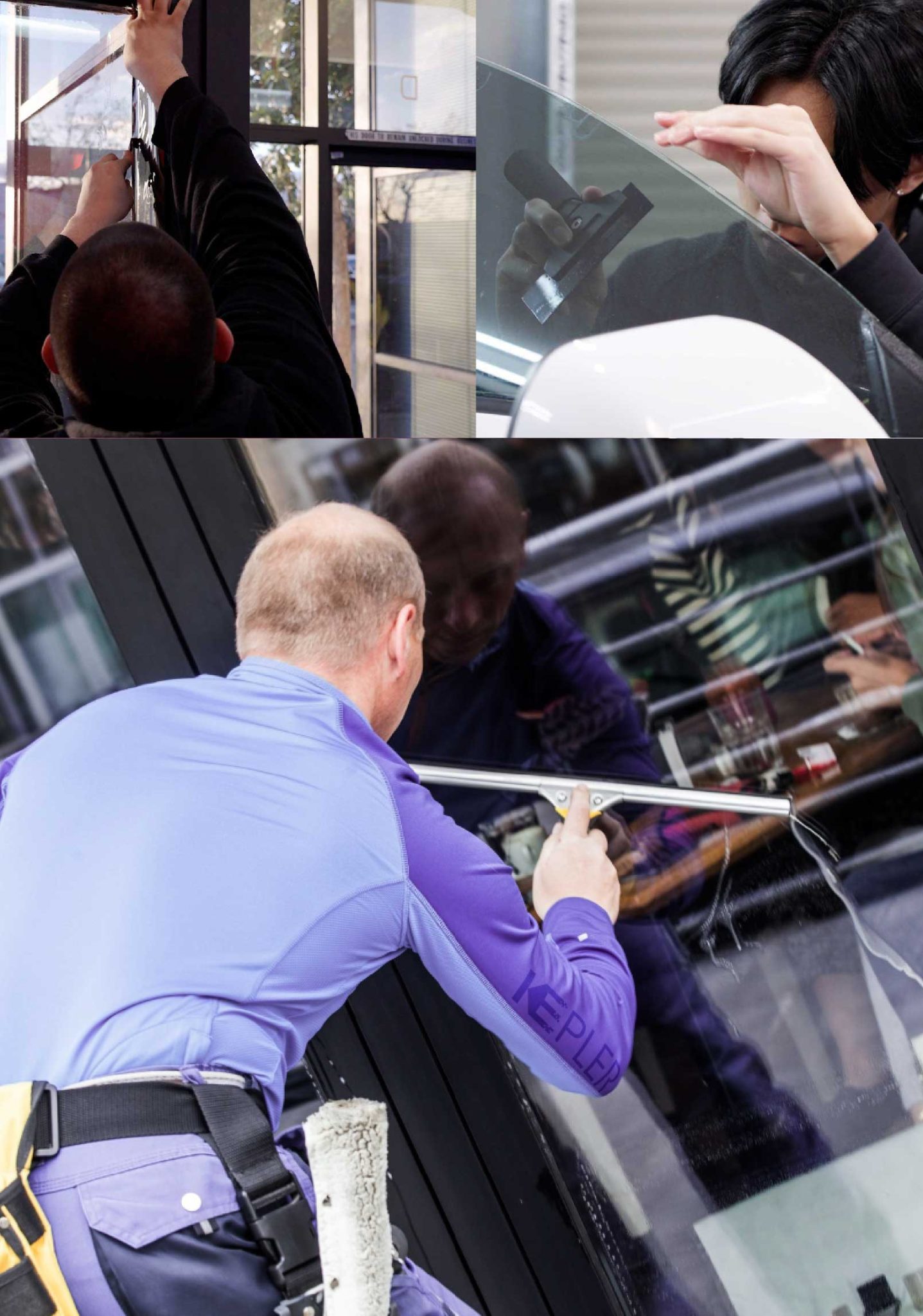 Kepler Skilled Applying Anti-Graffiti Window Film to a Riverbank Shop Front
