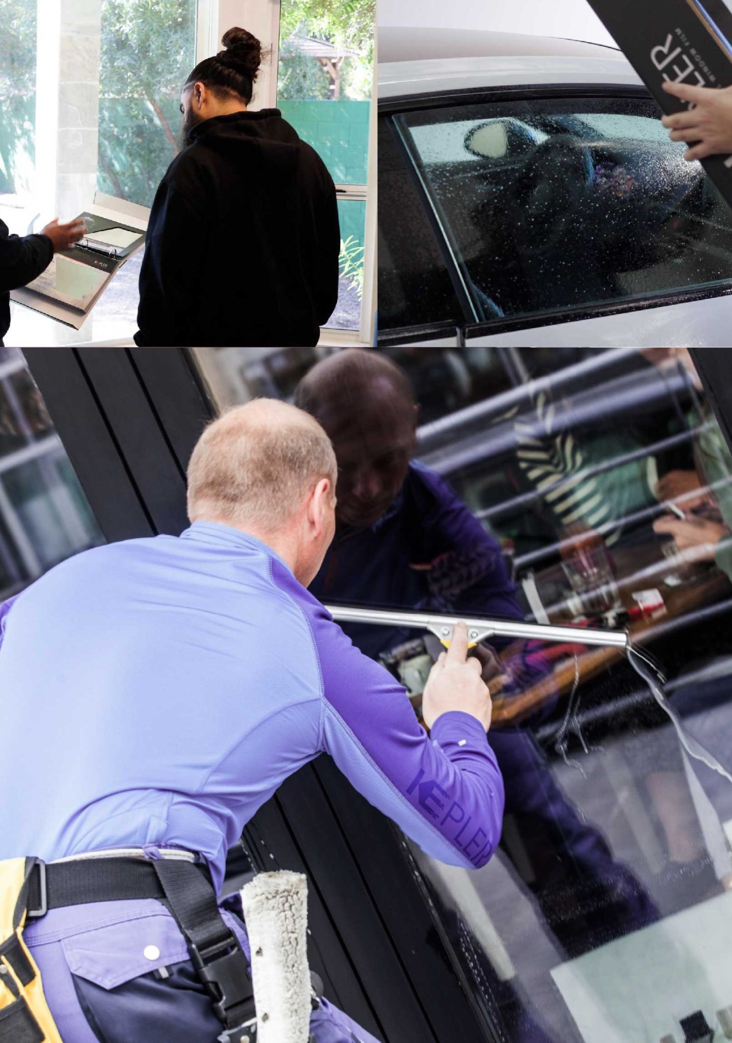 Kepler Skilled Applying Anti-Graffiti Window Film to a Clearlake Shop Front