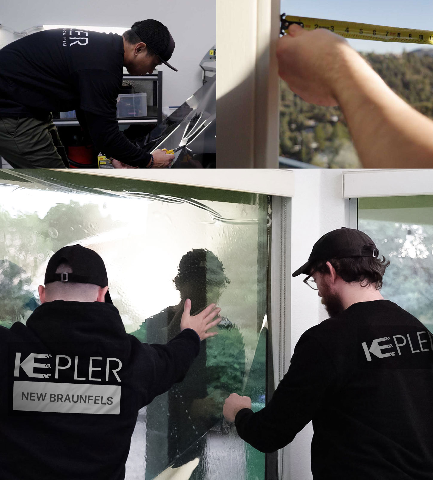 Expert Technician Applying Ceramic Window Tint to Home in New Braunfels