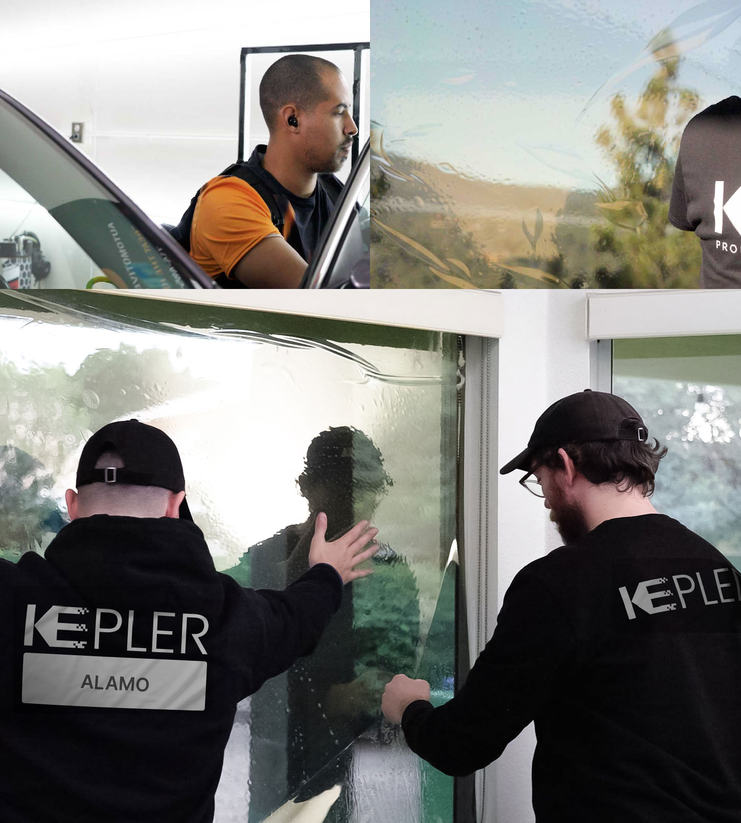 Expert Technician Applying Ceramic Window Tint to Home in Alamo