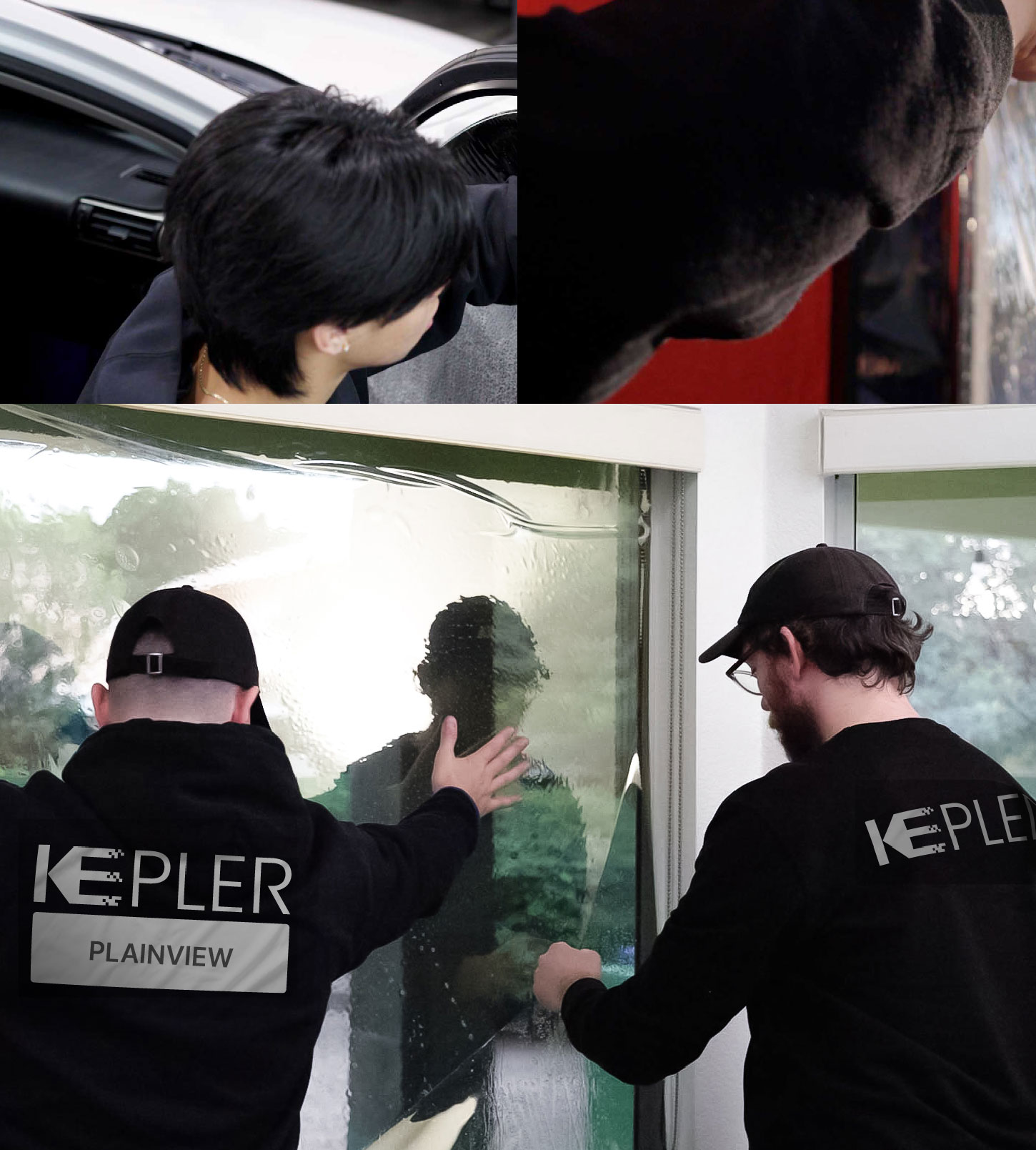 Expert Technician Fitting Advanced Window Tint to Home in Plainview