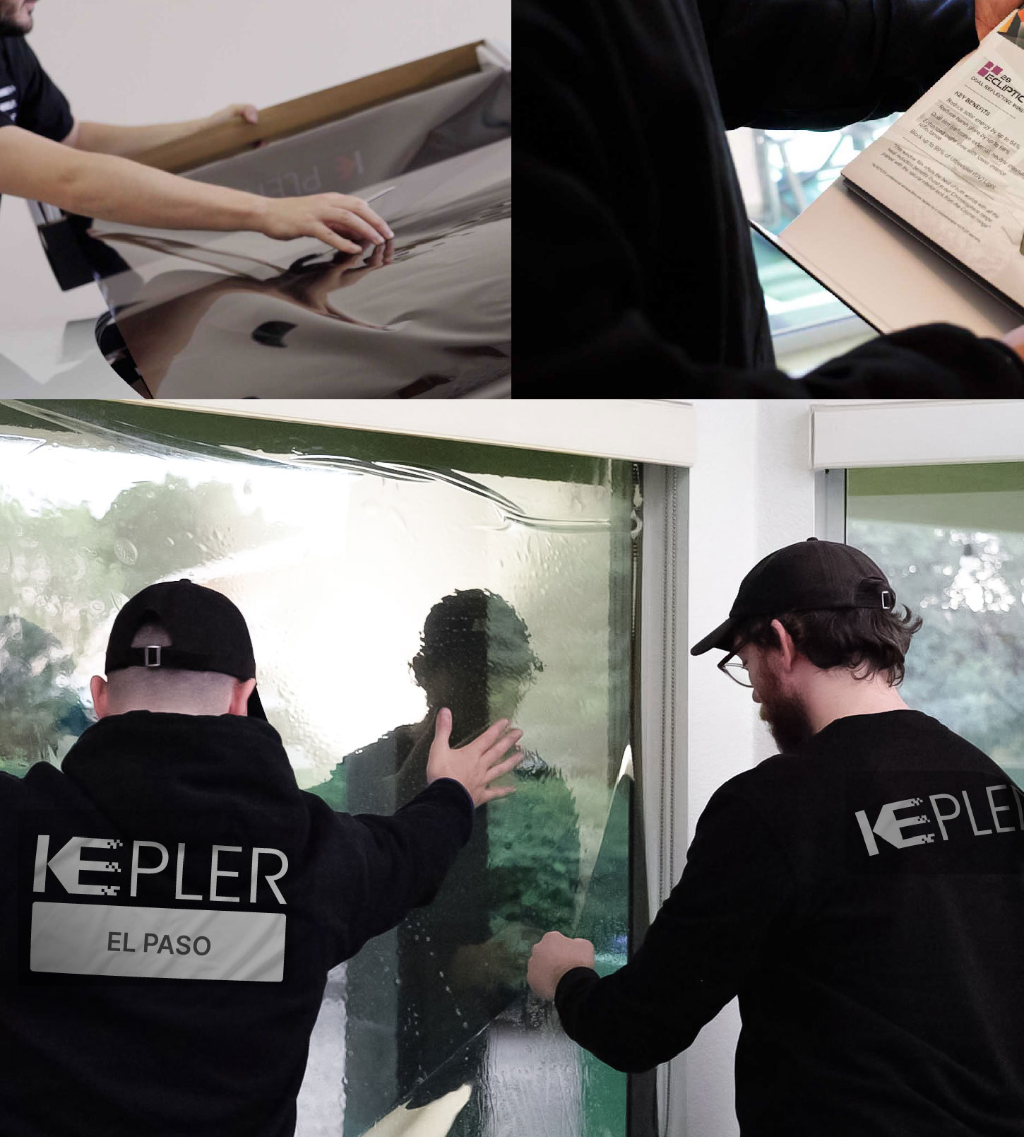 Expert Technician Applying High-tech Window Tint to Home in El Paso