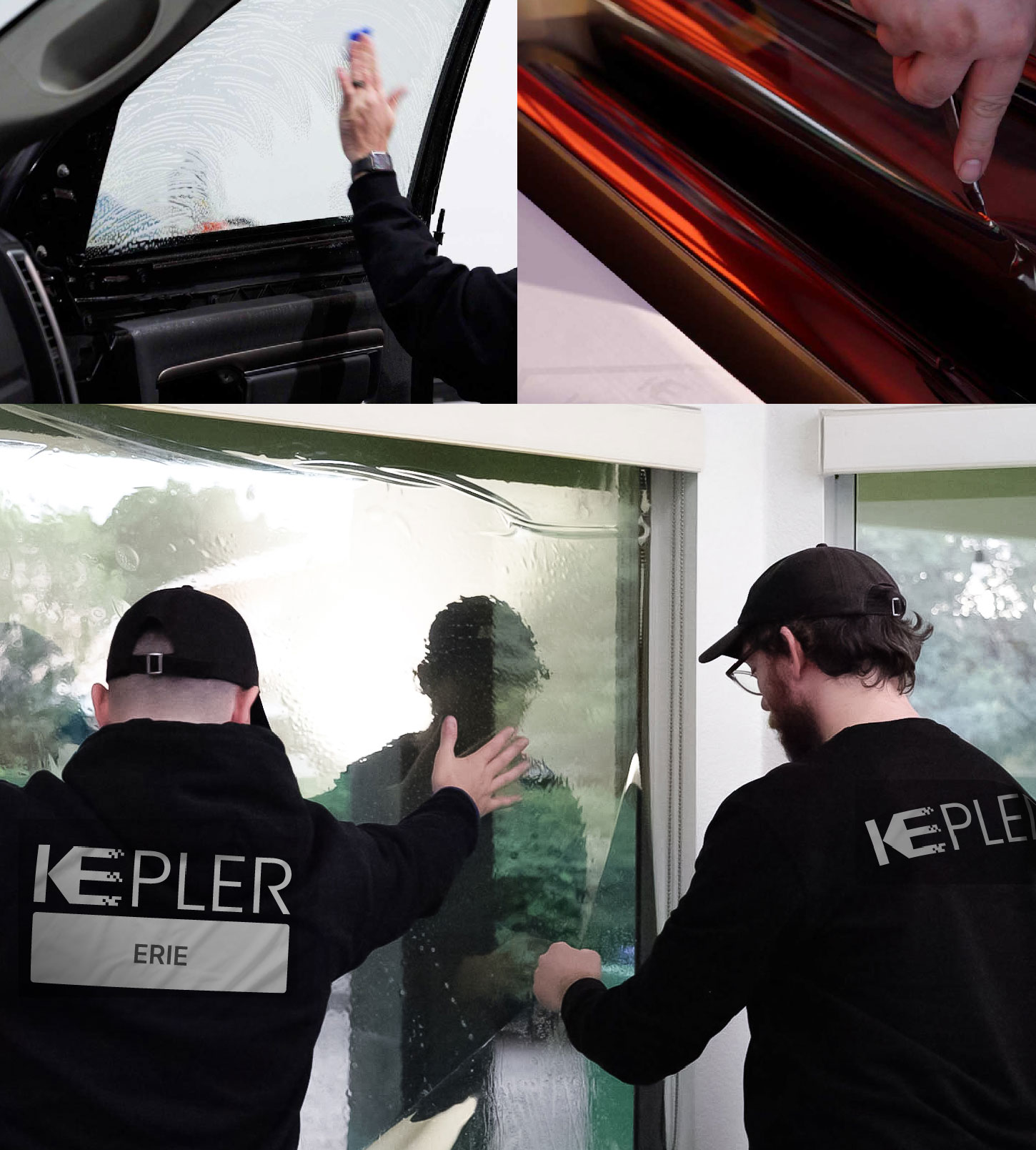 Expert Technician Installing Ceramic Window Tint to Home in Erie