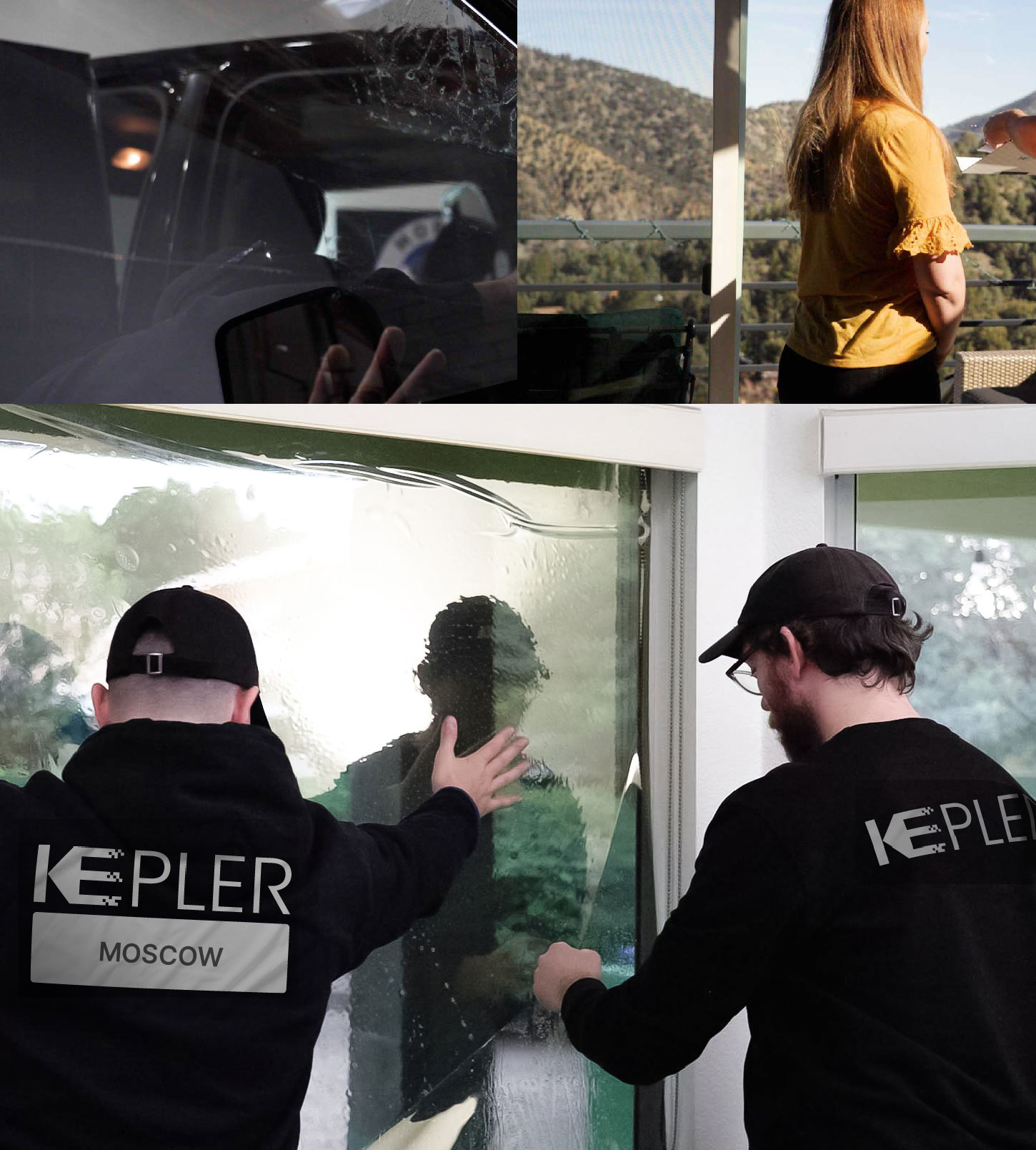 Expert Technician Installing Advanced Window Tint to Home in Moscow