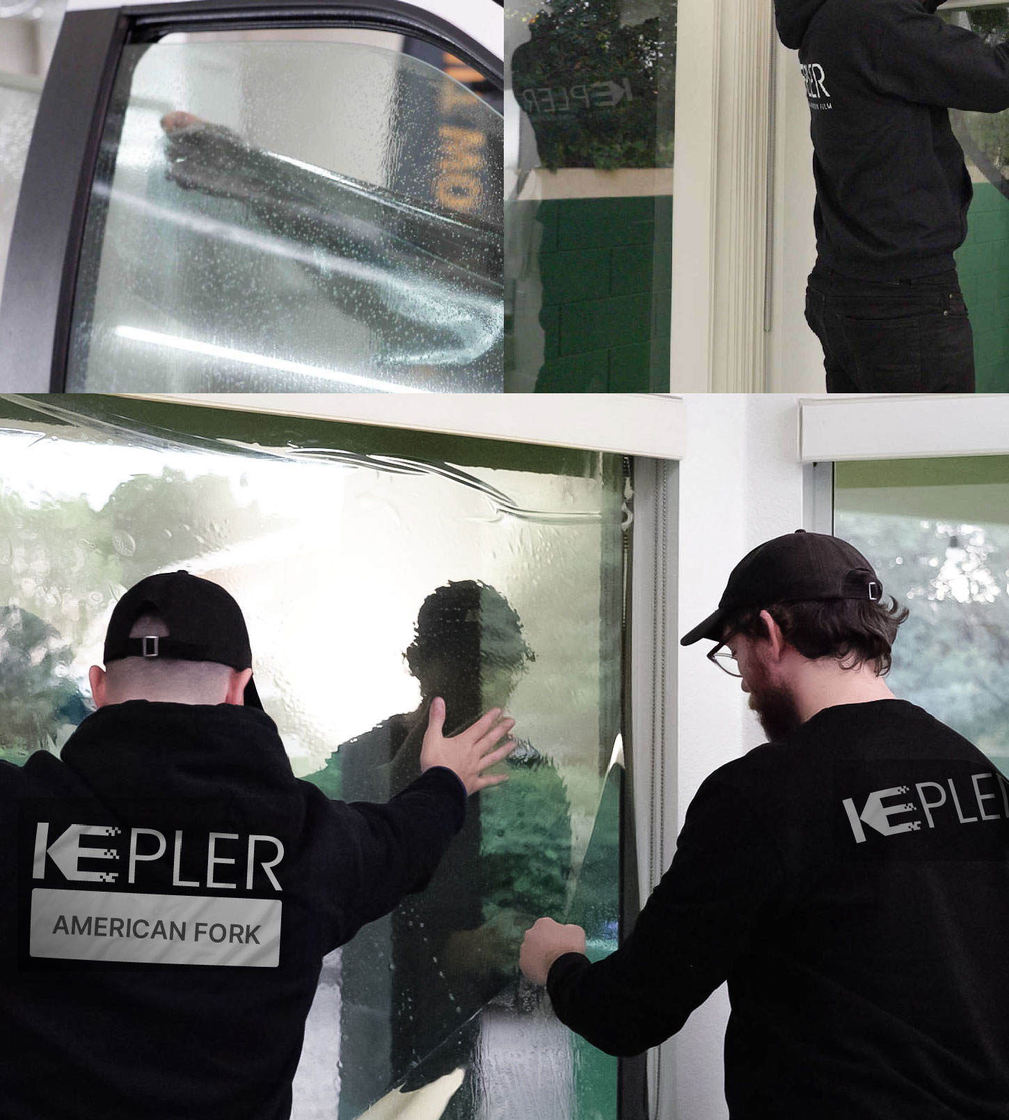 Kepler Technician Applying Ceramic Window Tint to Home in American Fork