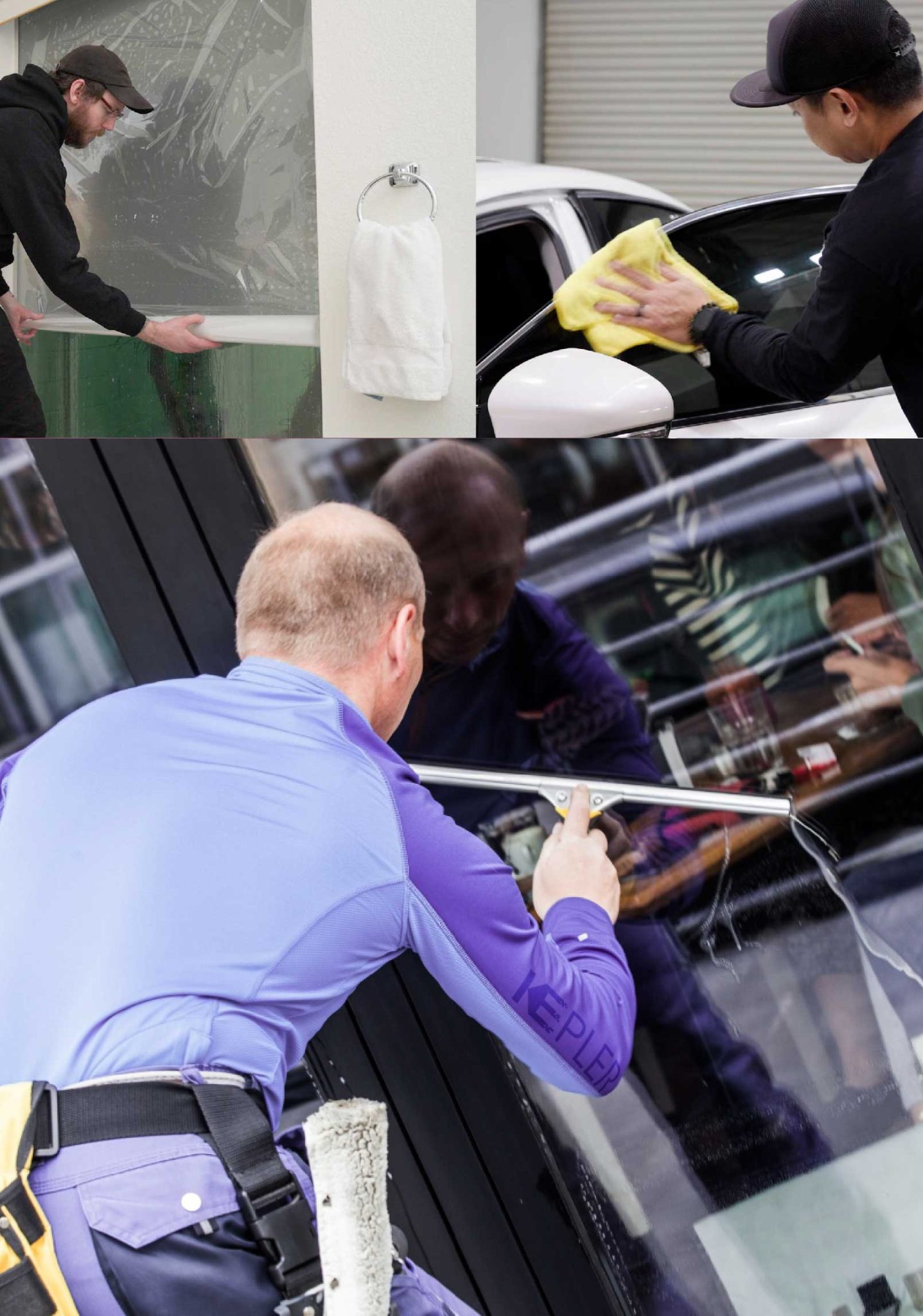 Kepler Skilled Applying Anti-Graffiti Window Film to a Bainbridge Island Shop Front