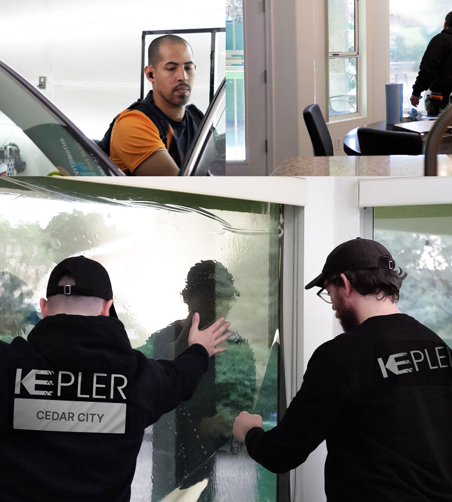 Expert Technician Fitting Ceramic Window Tint to Home in Cedar City