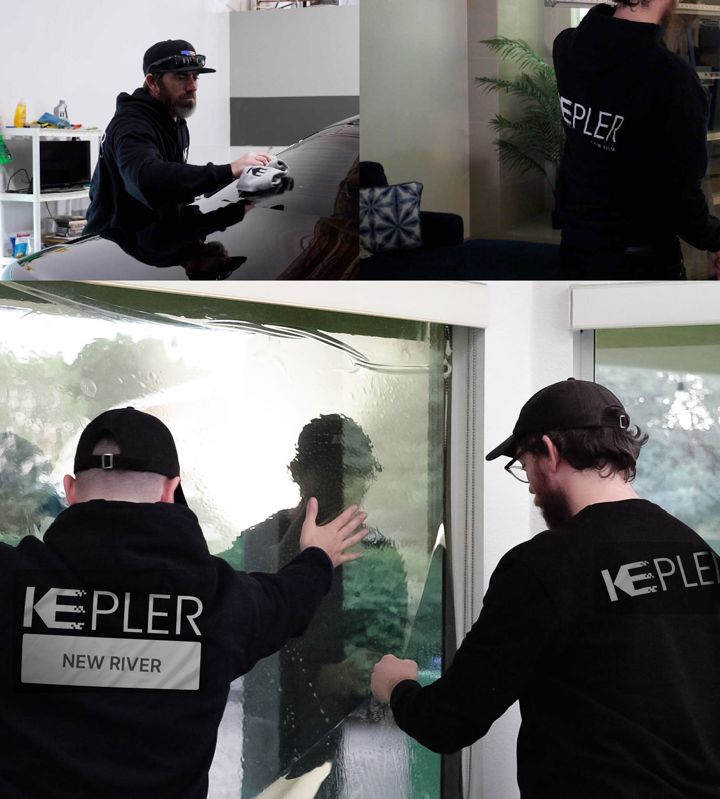 Expert Technician Applying Ceramic Window Tint to Home in New River