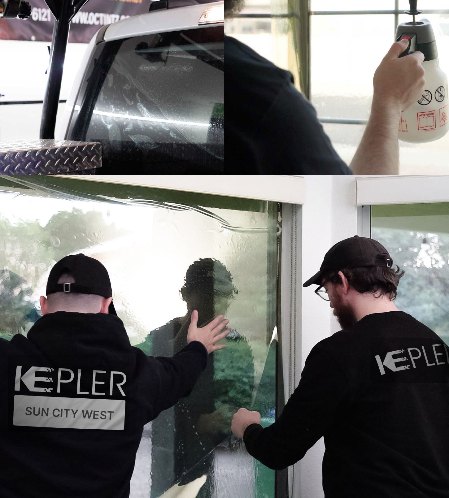 Expert Technician Fitting High-tech Window Tint to Home in Sun City West