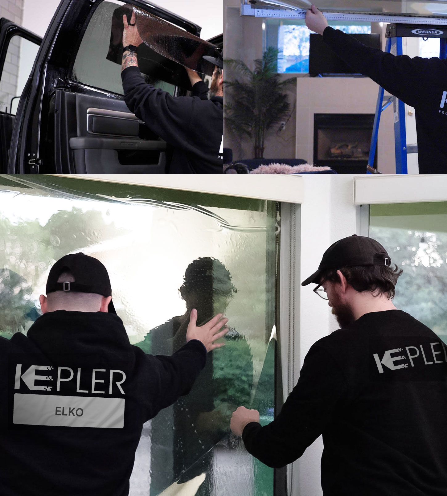 Expert Technician Fitting High-tech Window Tint to Home in Elko