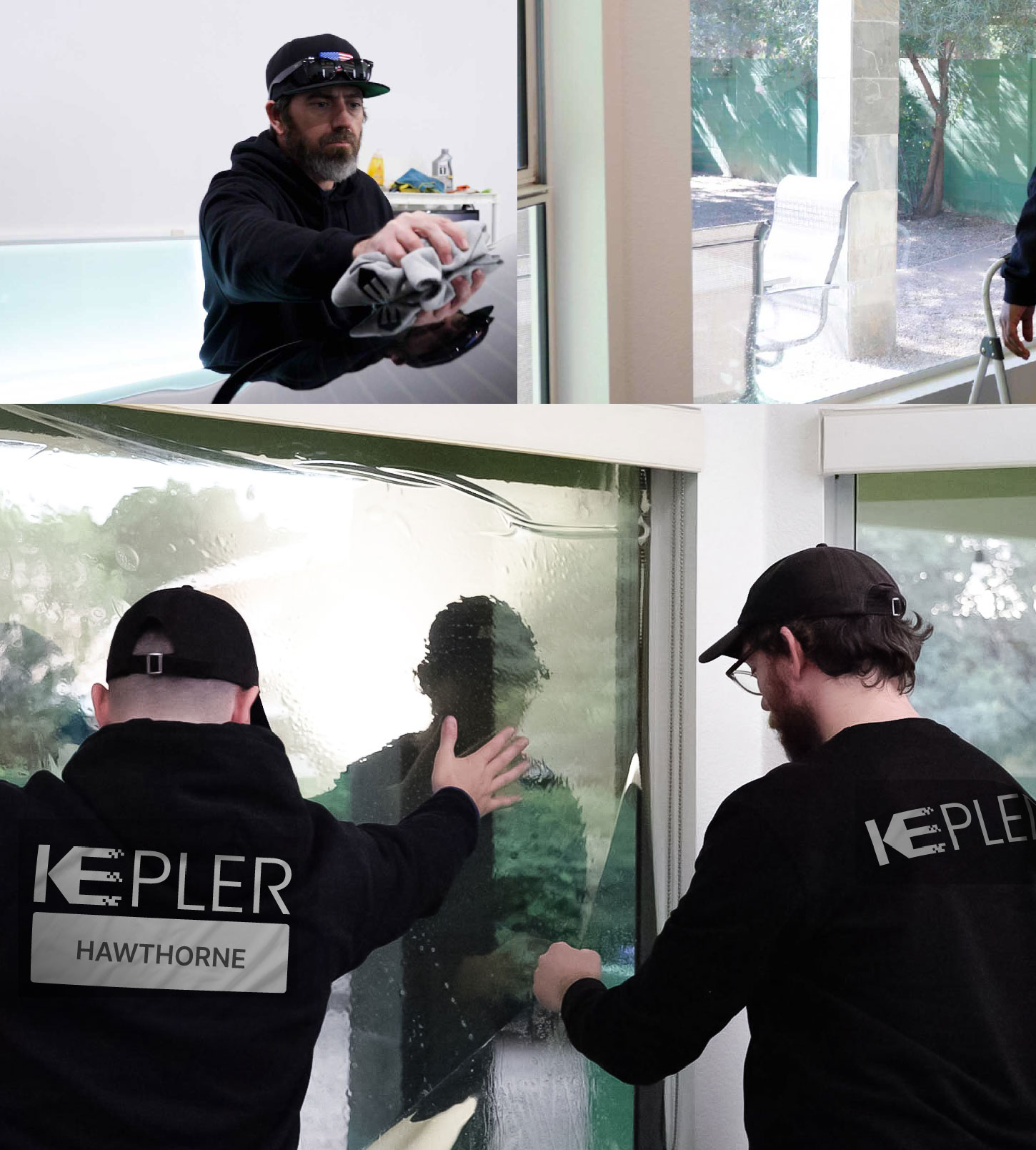 Kepler Technician Applying Ceramic Window Tint to Home in Hawthorne