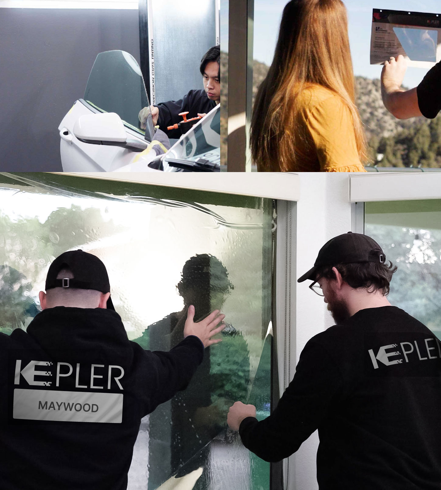 Expert Technician Applying Advanced Window Tint to Home in Maywood