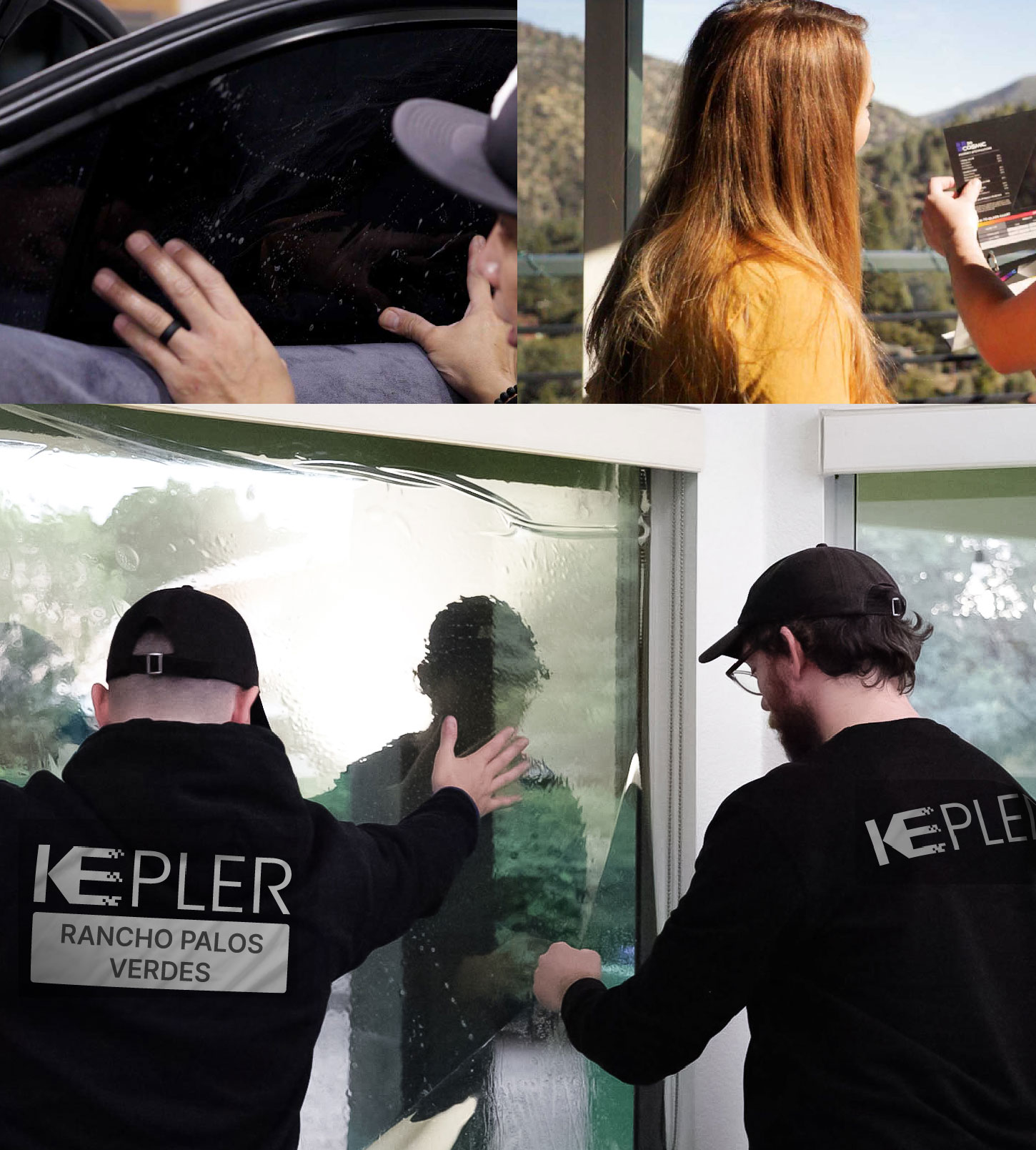 Expert Technician Applying Ceramic Window Tint to Home in Rancho Palos Verdes