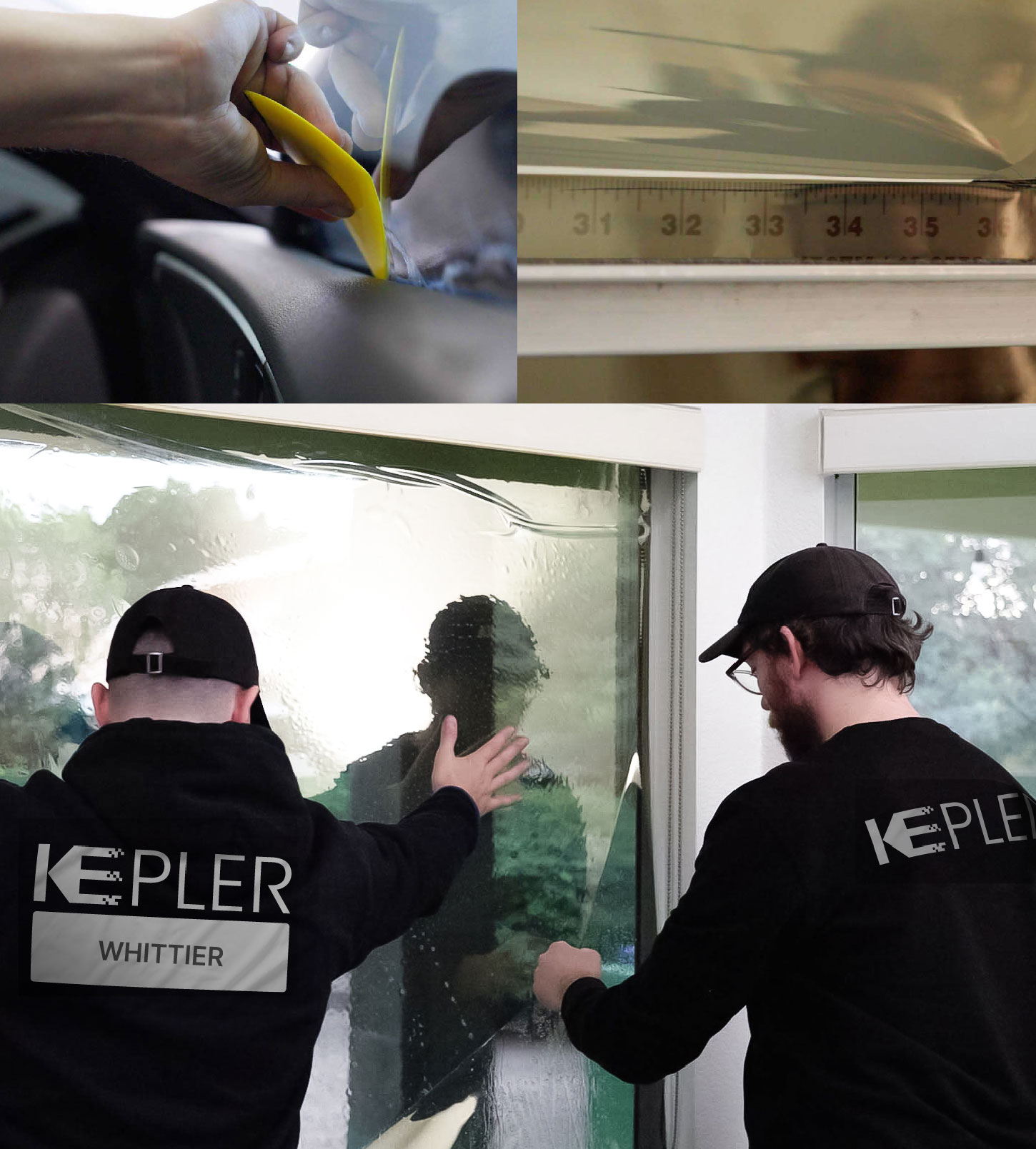 Expert Technician Fitting High-tech Window Tint to Home in Whittier