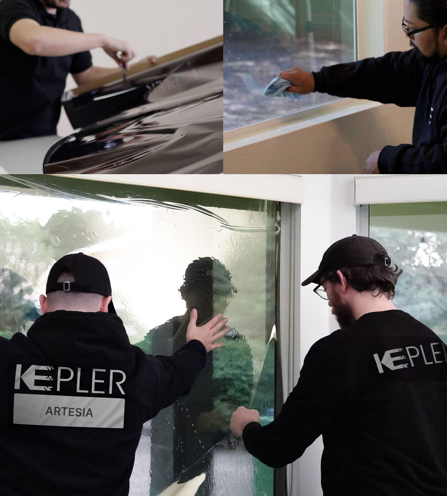 Expert Technician Fitting Advanced Window Tint to Home in Artesia