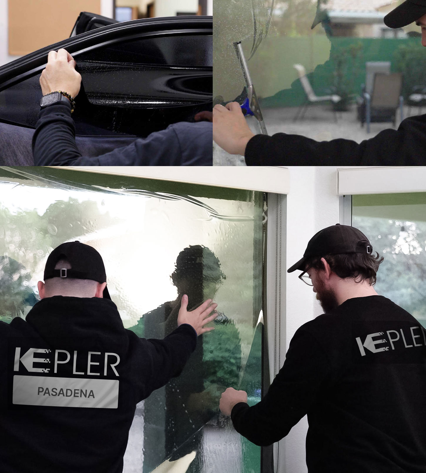 Expert Technician Applying Advanced Window Tint to Home in Pasadena