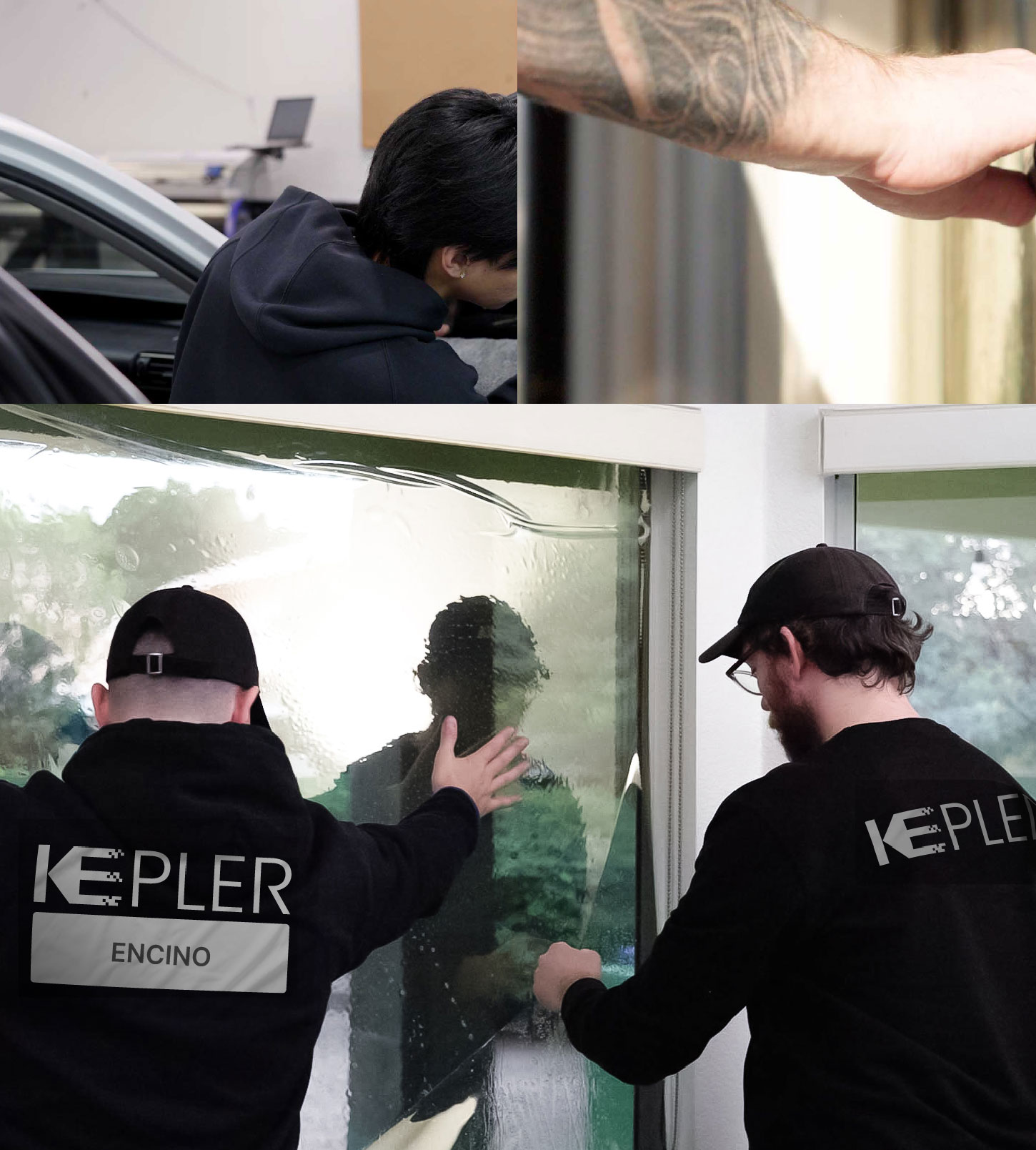 Expert Technician Fitting Advanced Window Tint to Home in Encino