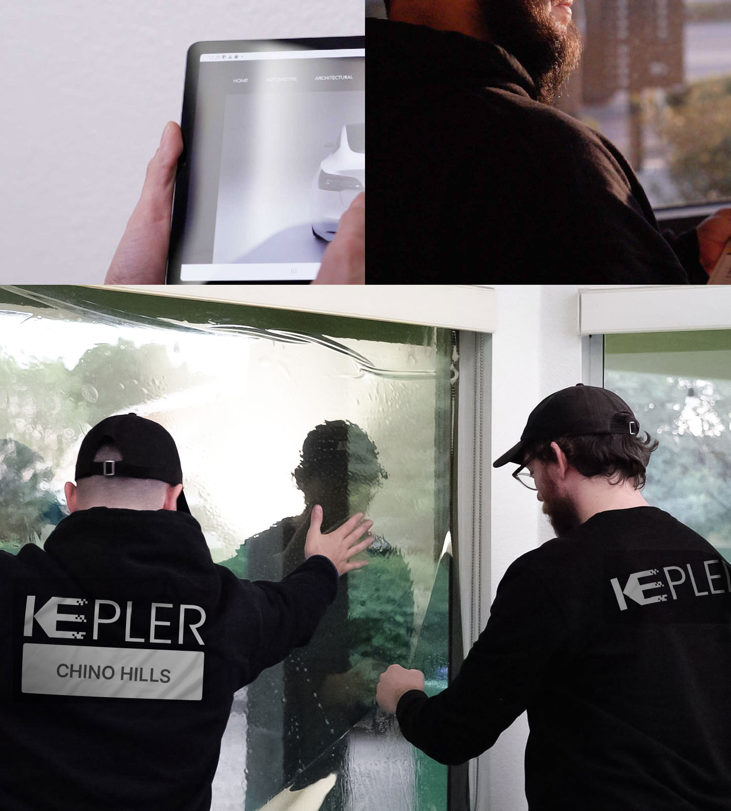 Expert Technician Fitting Ceramic Window Tint to Home in Chino Hills