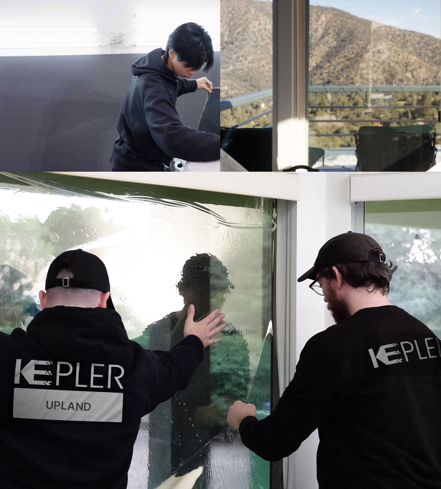 Kepler Technician Applying Ceramic Window Tint to Home in Upland